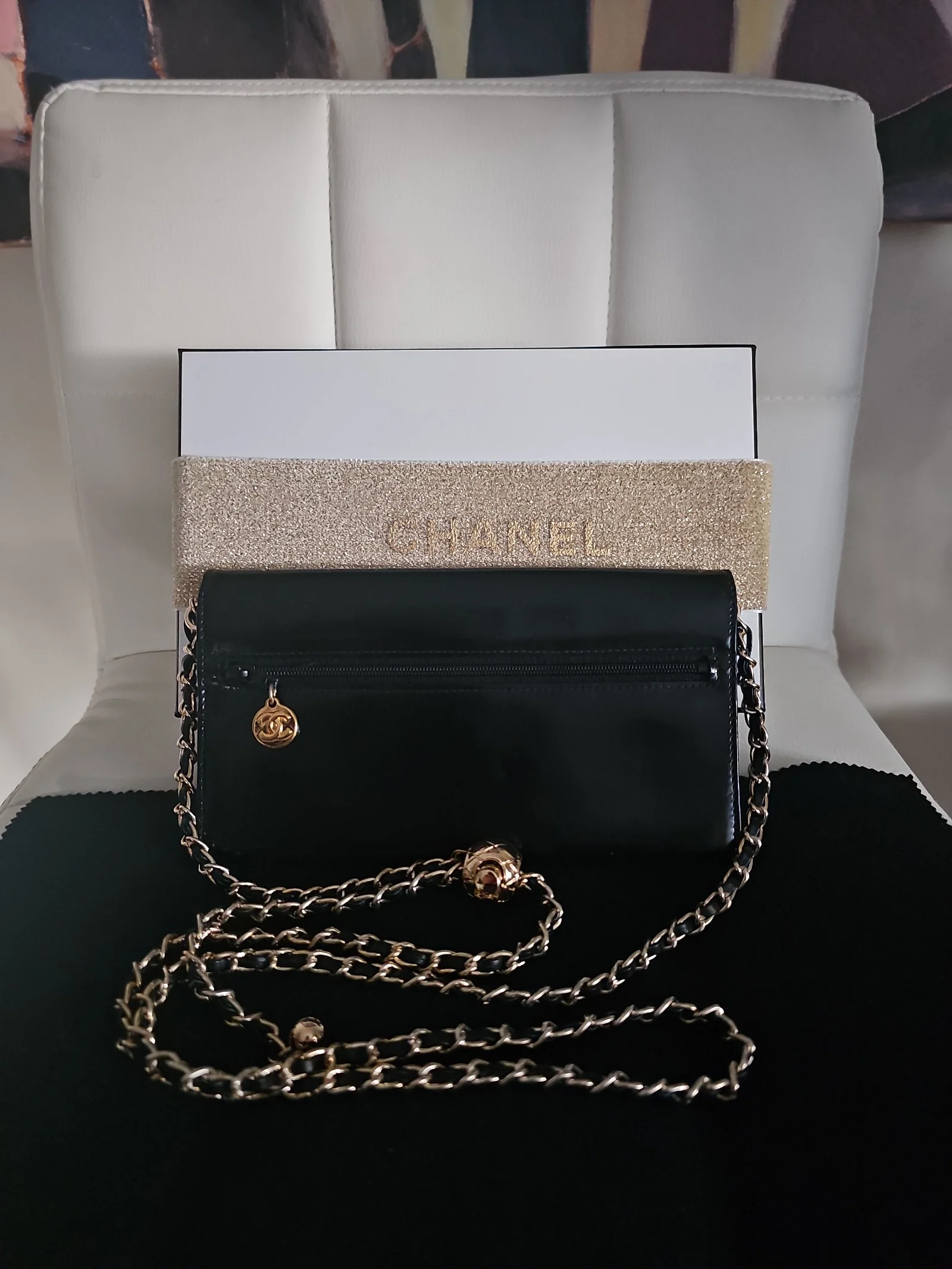 CHANEL Black Patent Leather Timeless CC Flap Wallet