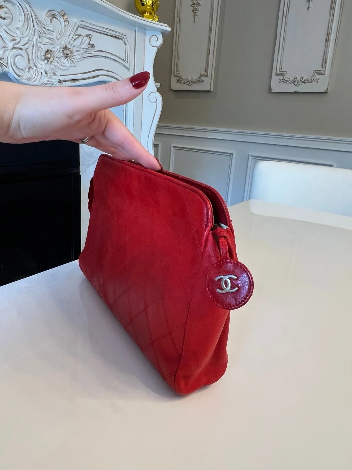 Authentic  chanel red vintage pouch