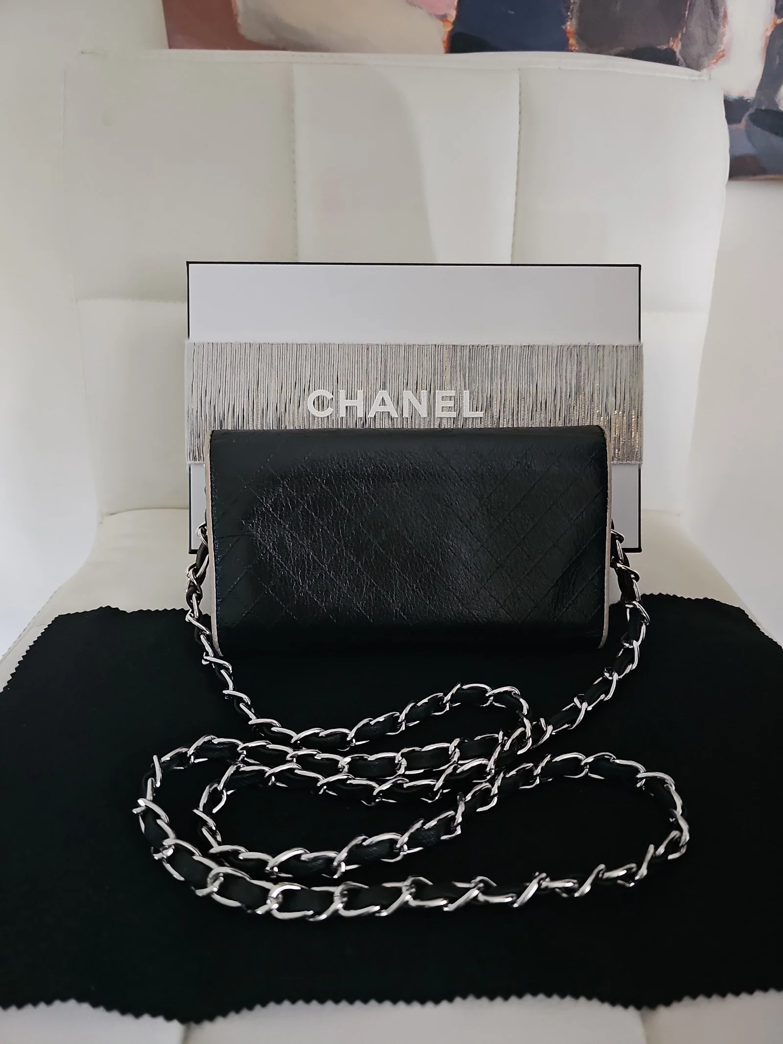 CHANEL Black Leather Quilted Wallet