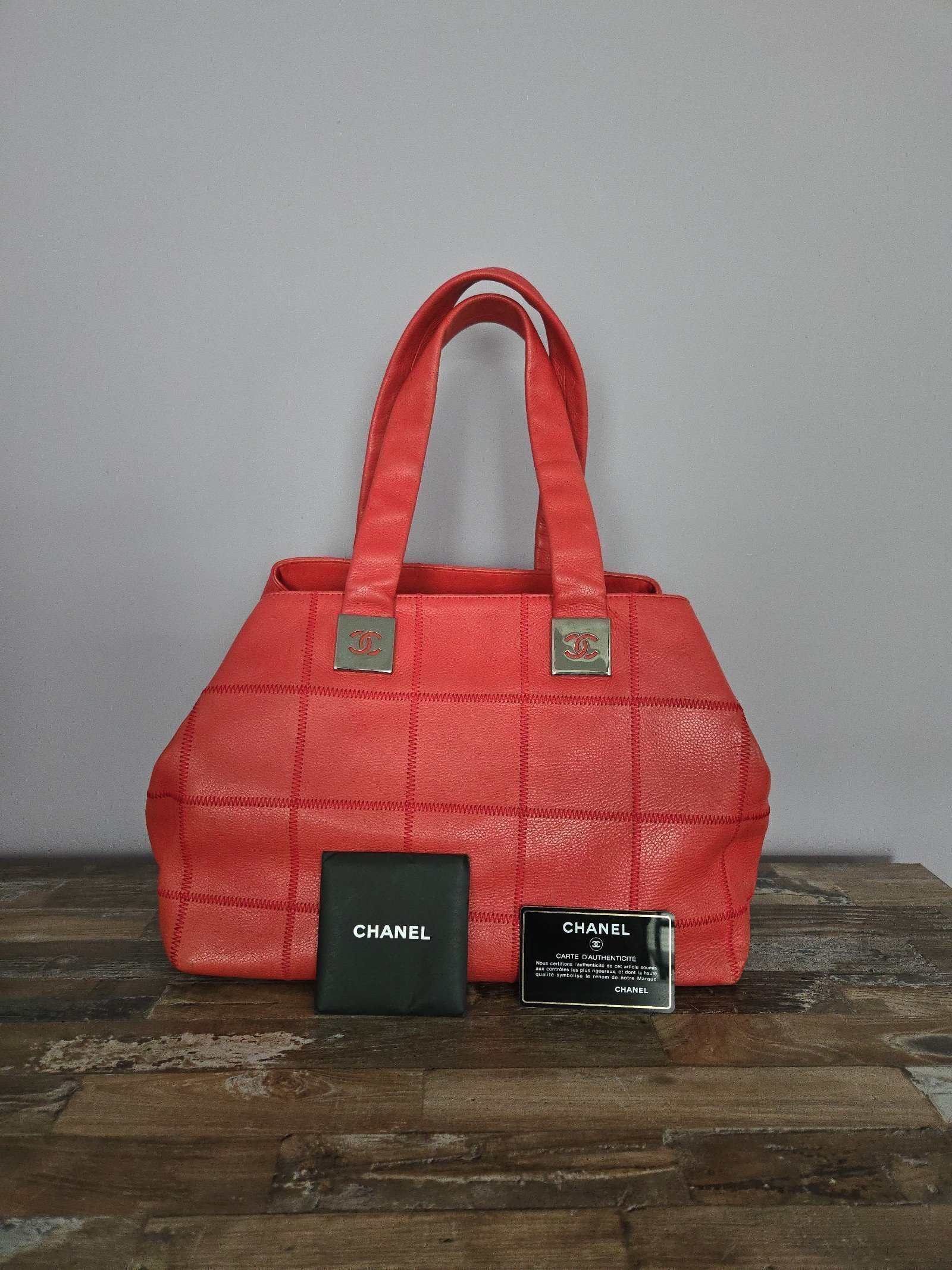 Vintage Chanel RED Square Quilted Leather Bowling Satchel
