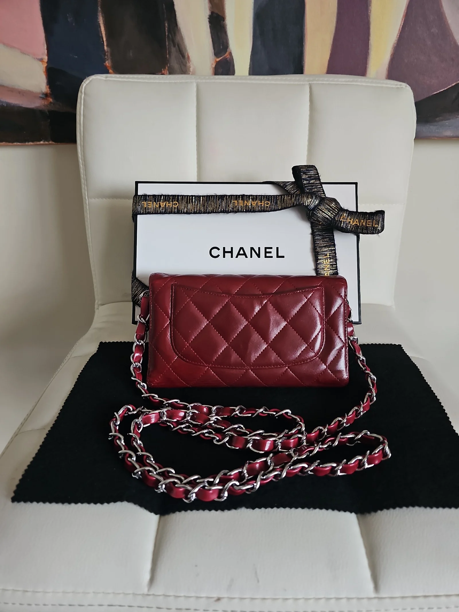 CHANEL Burgundy Leather Quilted Large Gusset Flap Wallet