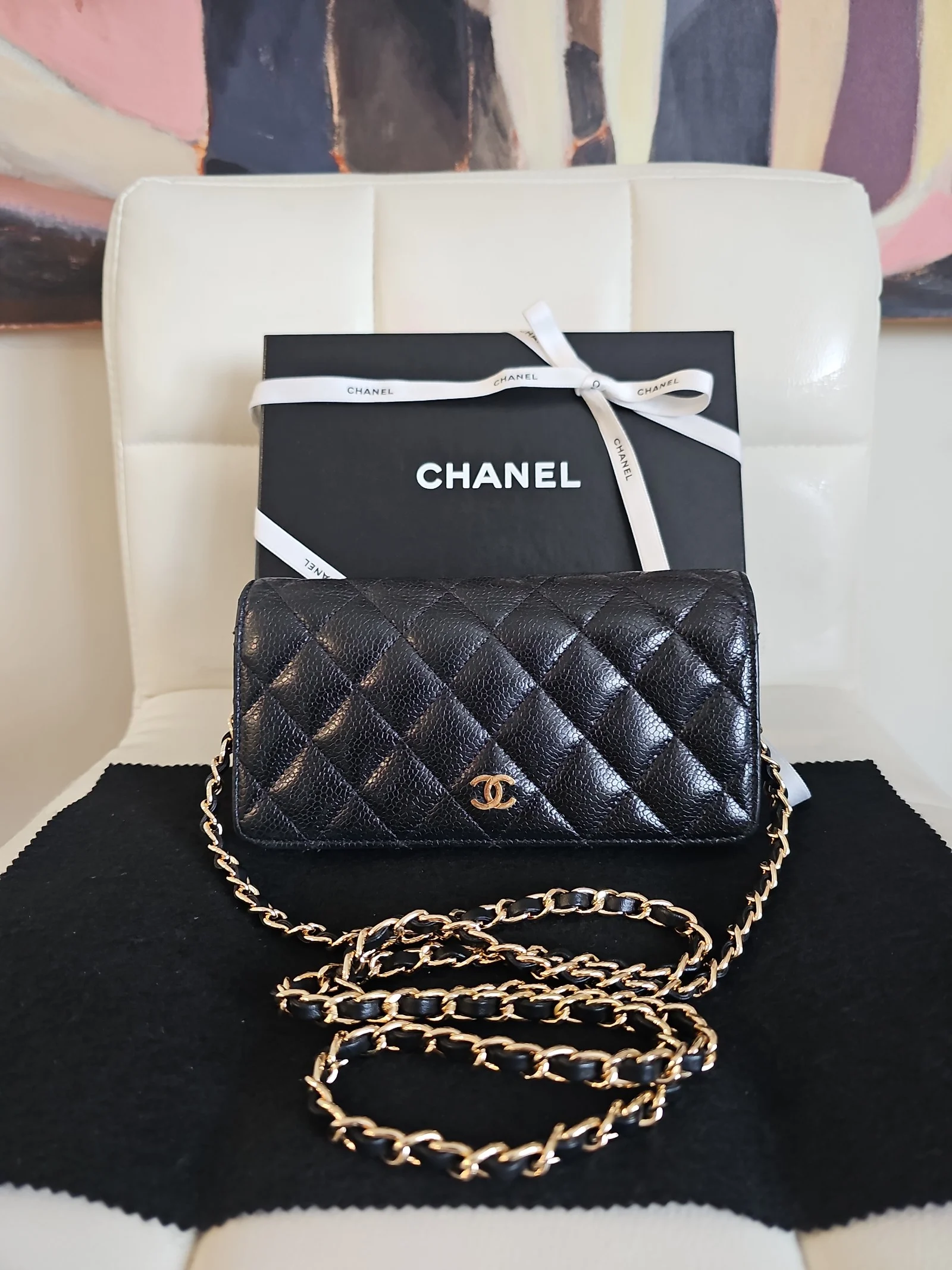 CHANEL Black Caviar Leather Quilted Wallet