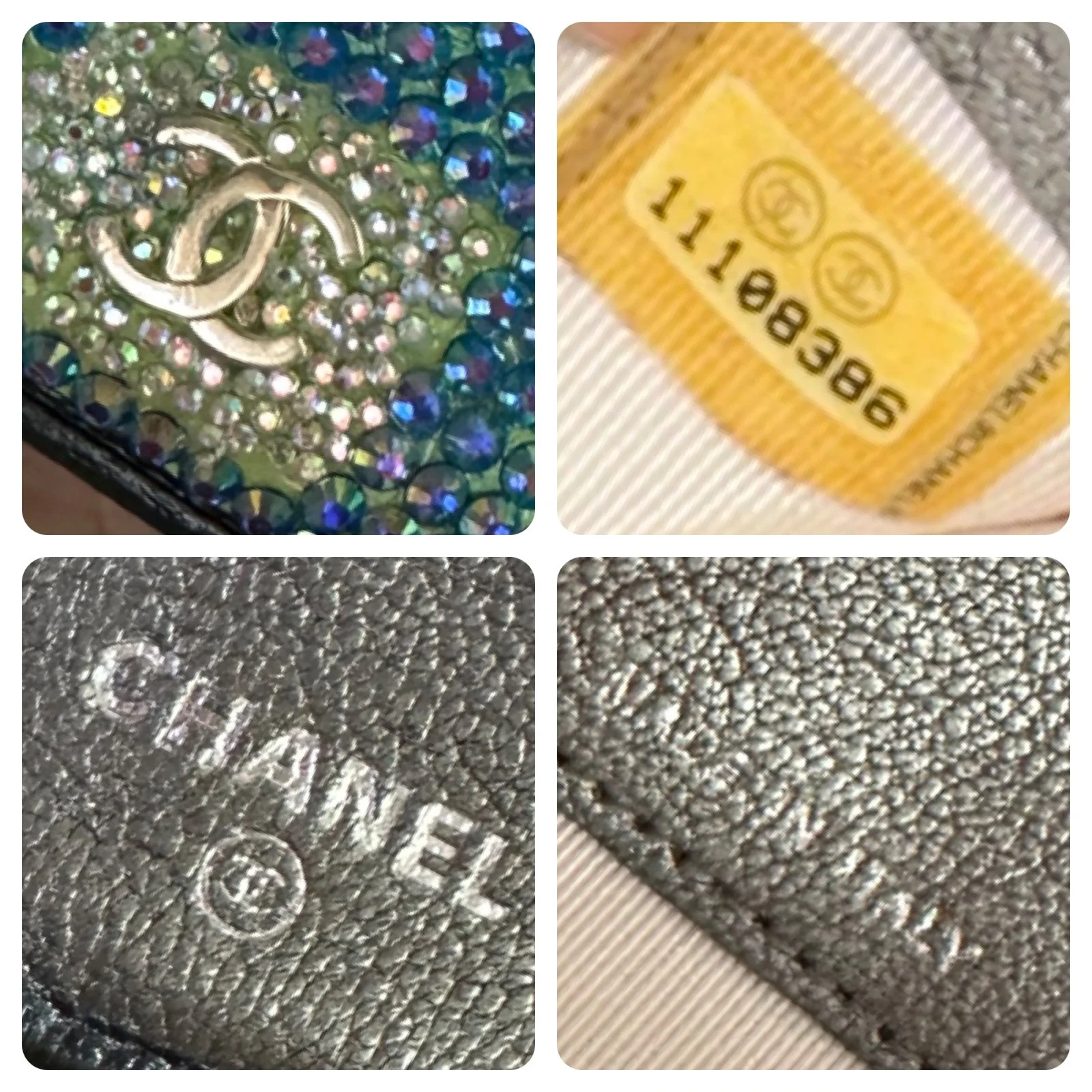 CHANEL CC Custom Rhinestone Blue Green Leather Wallet on Chain