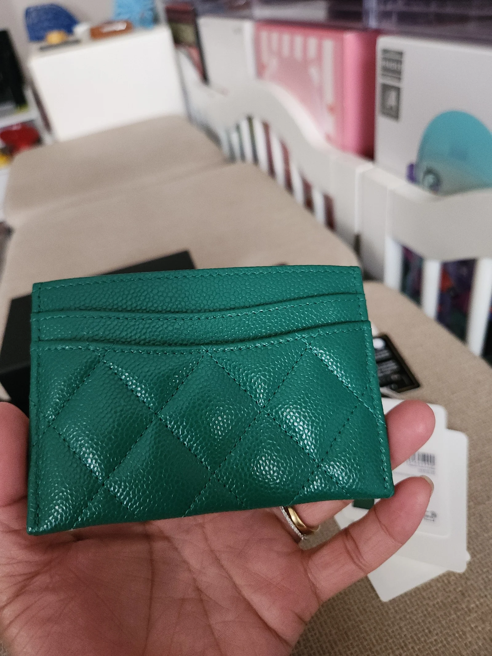 Chanel Caviar Quilted Card Holder Green