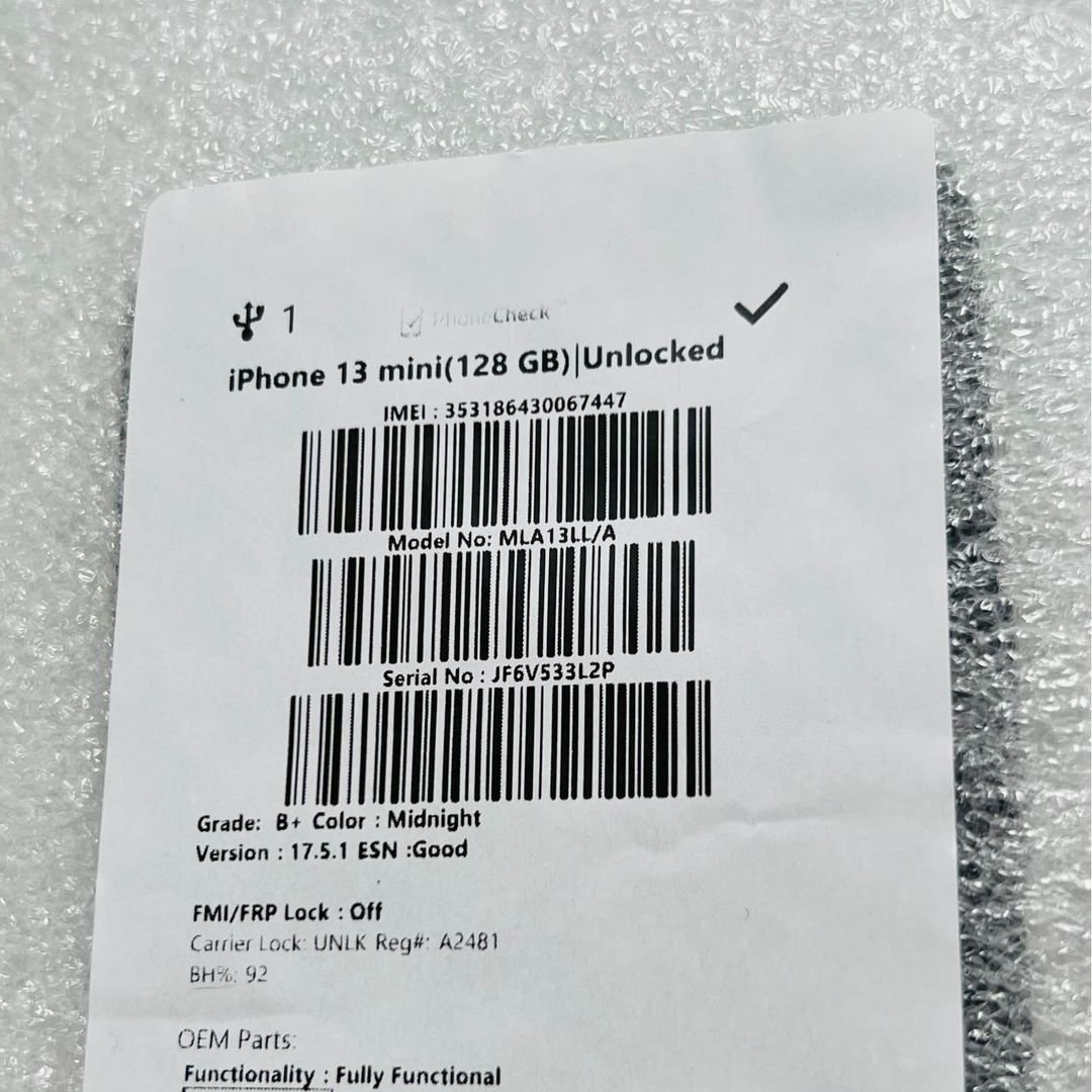 Apple iPhone 13 MINI 128GB UNLOCKED Midnight Great Condition 2H92