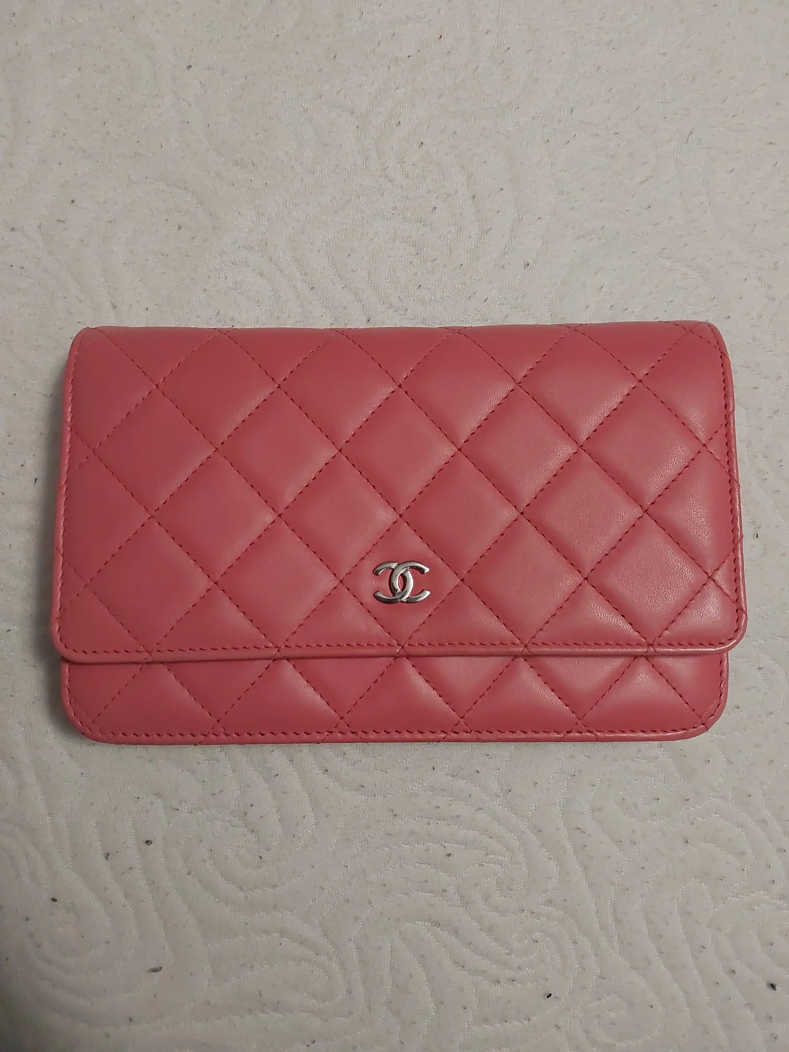 Chanel pink lambskin wallet on chain