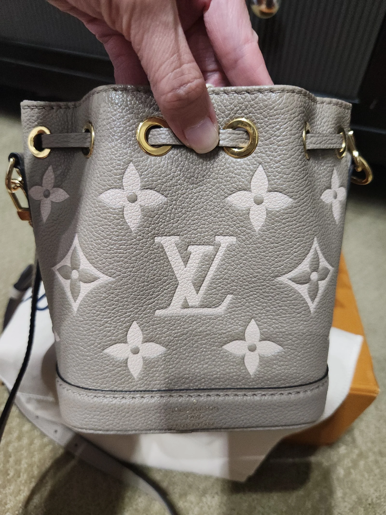 Authentic Louis Vuitton Nano Noe in Bicolore Monogram Empriente Leather