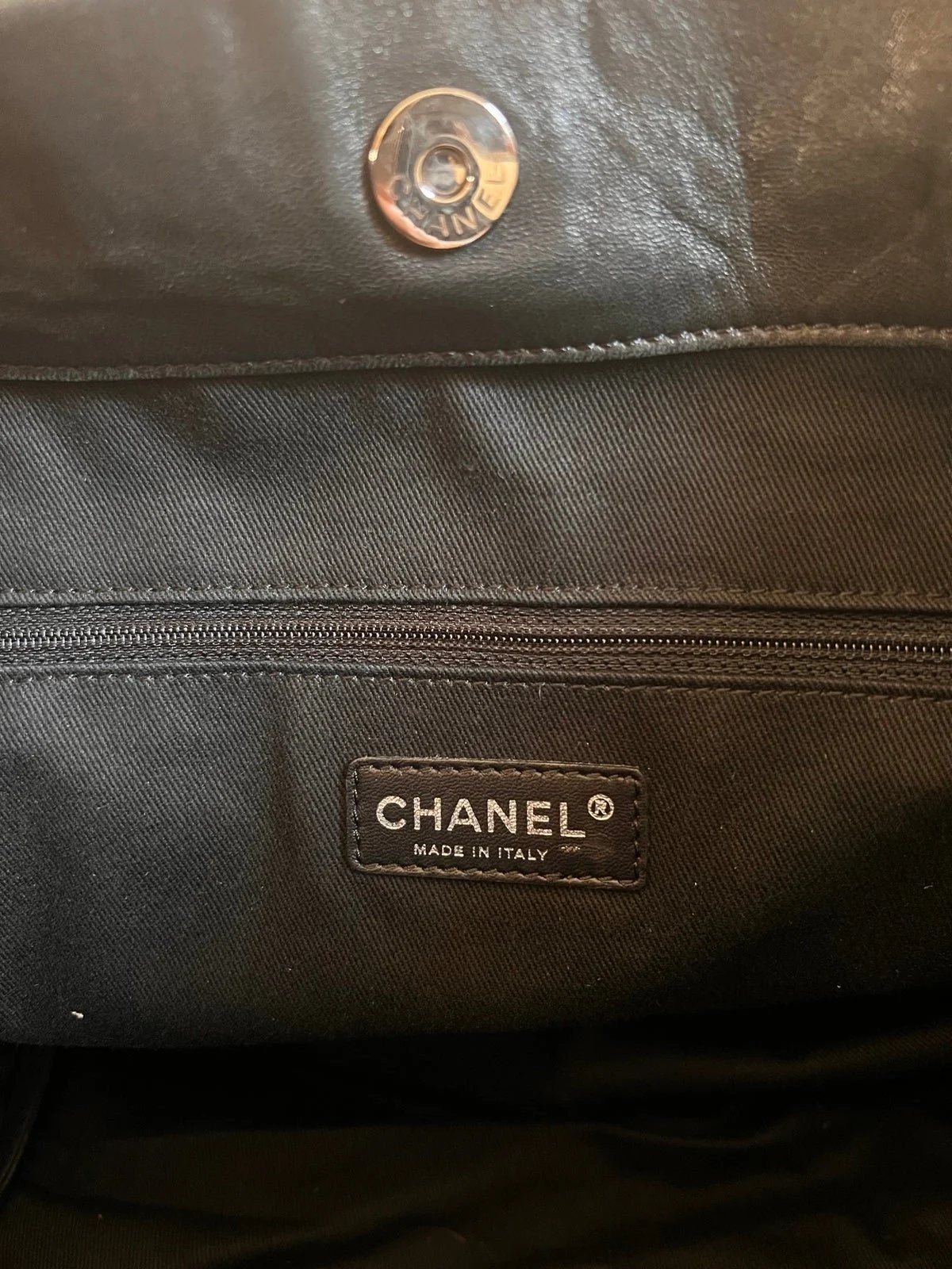 Authentic Chanel Black “PRESSE” Lambskin Leather Bag w/ Dust Bag