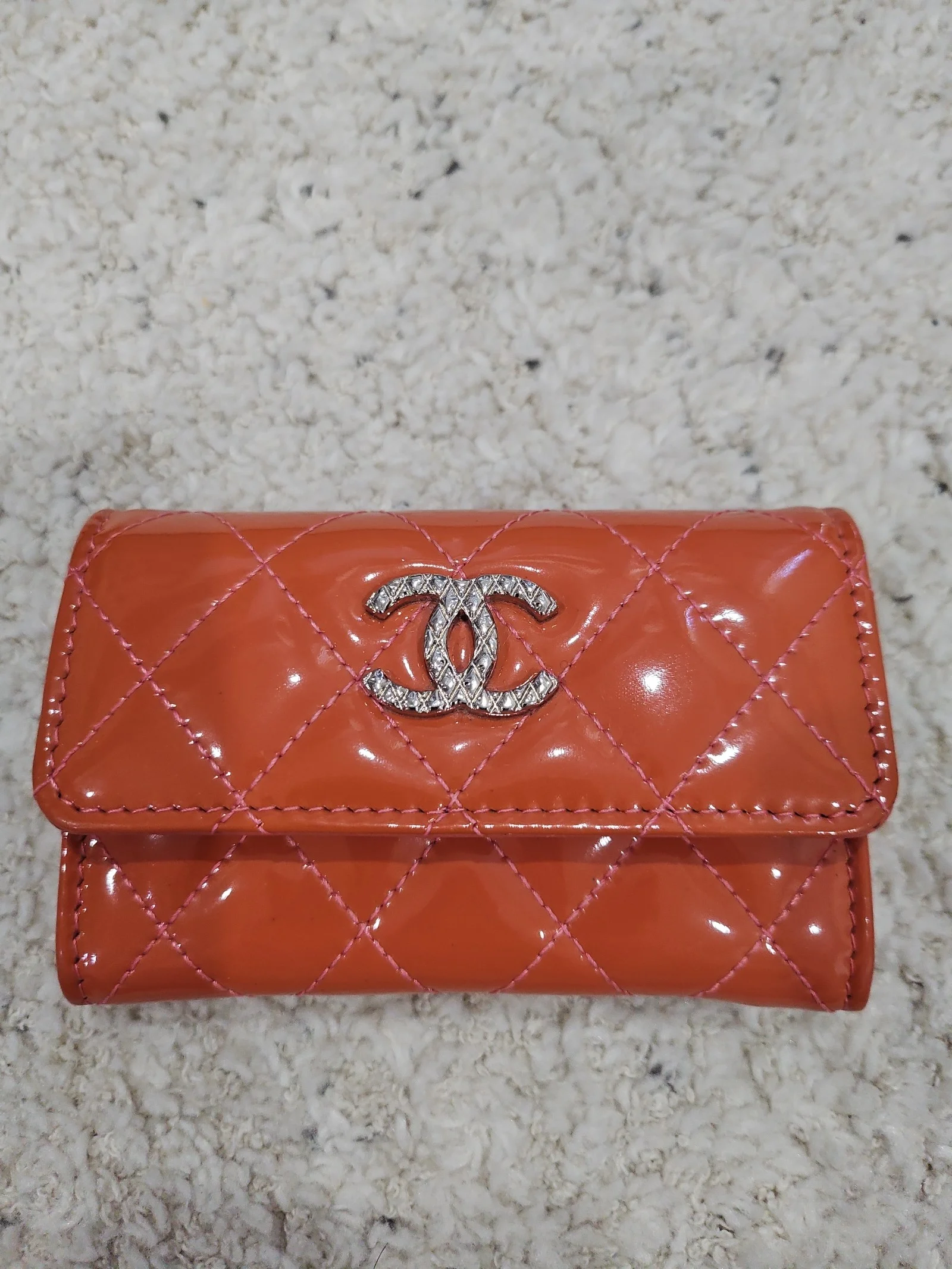 Chanel Patent Leather Card Wallet (orange/pink)