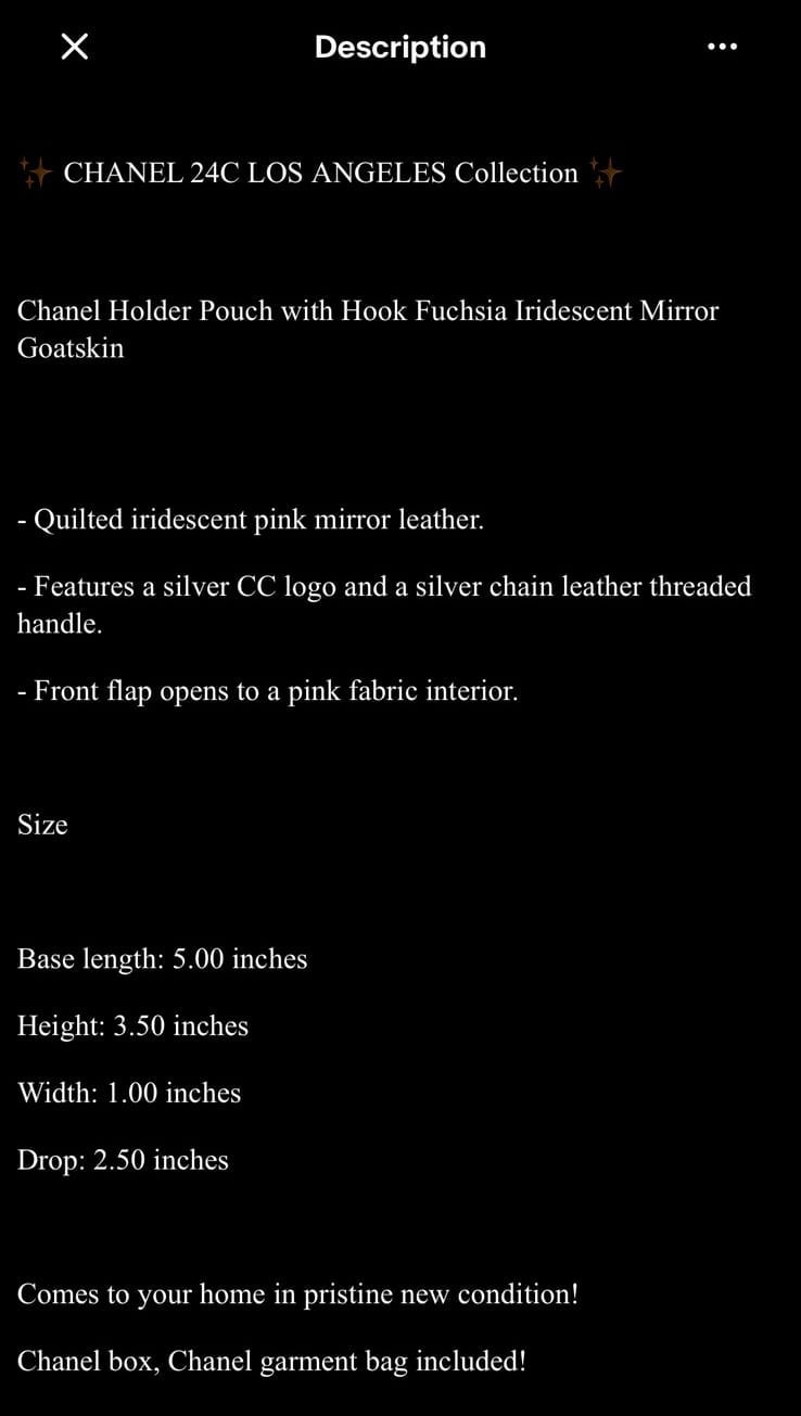 Chanel 24C Card Holder Pouch Bag with Hook Fuchsia Iridescent Mirror Goatskin