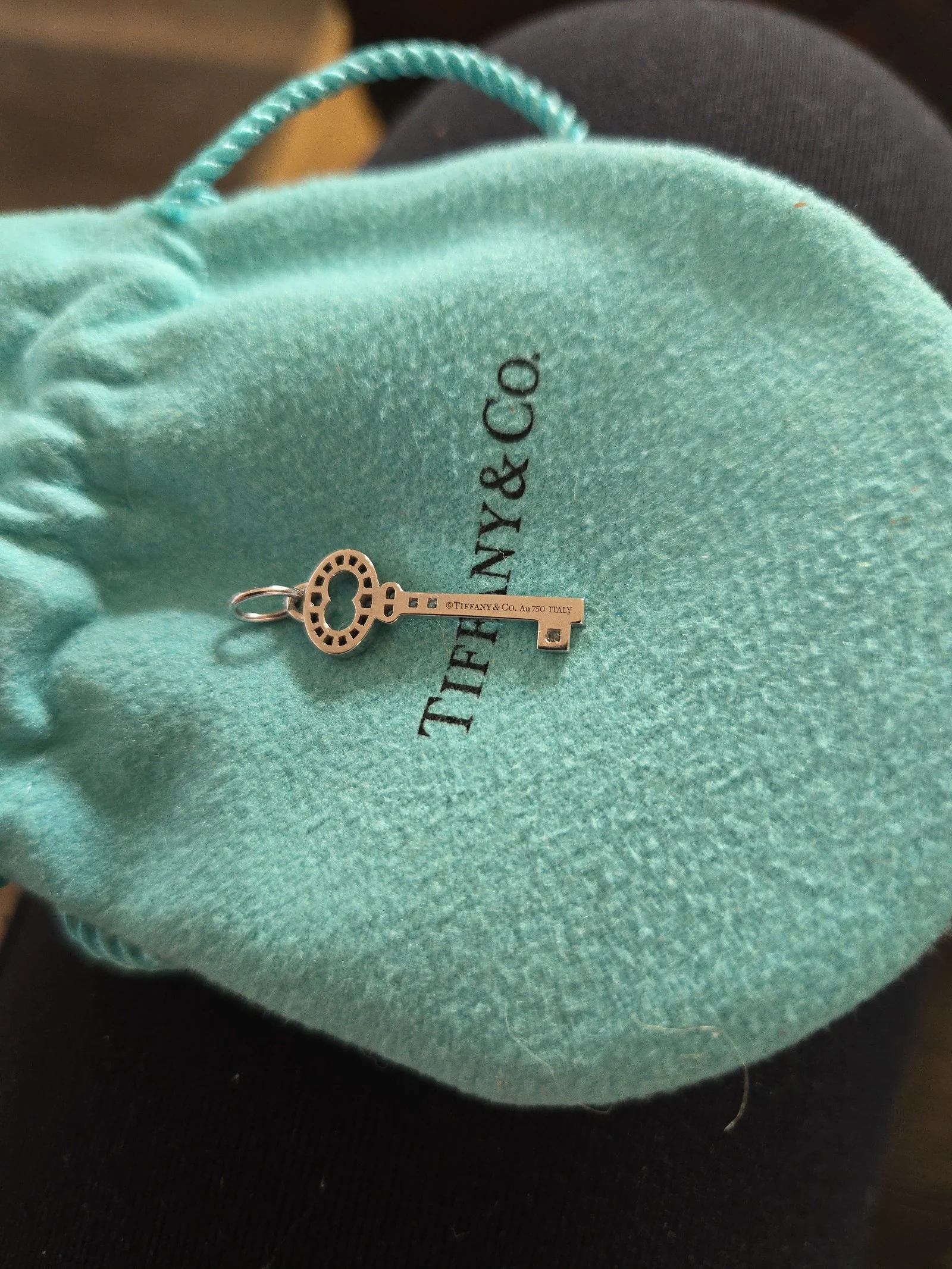 Tiffany & Co Oval Diamond 18k White Gold Key Pendant