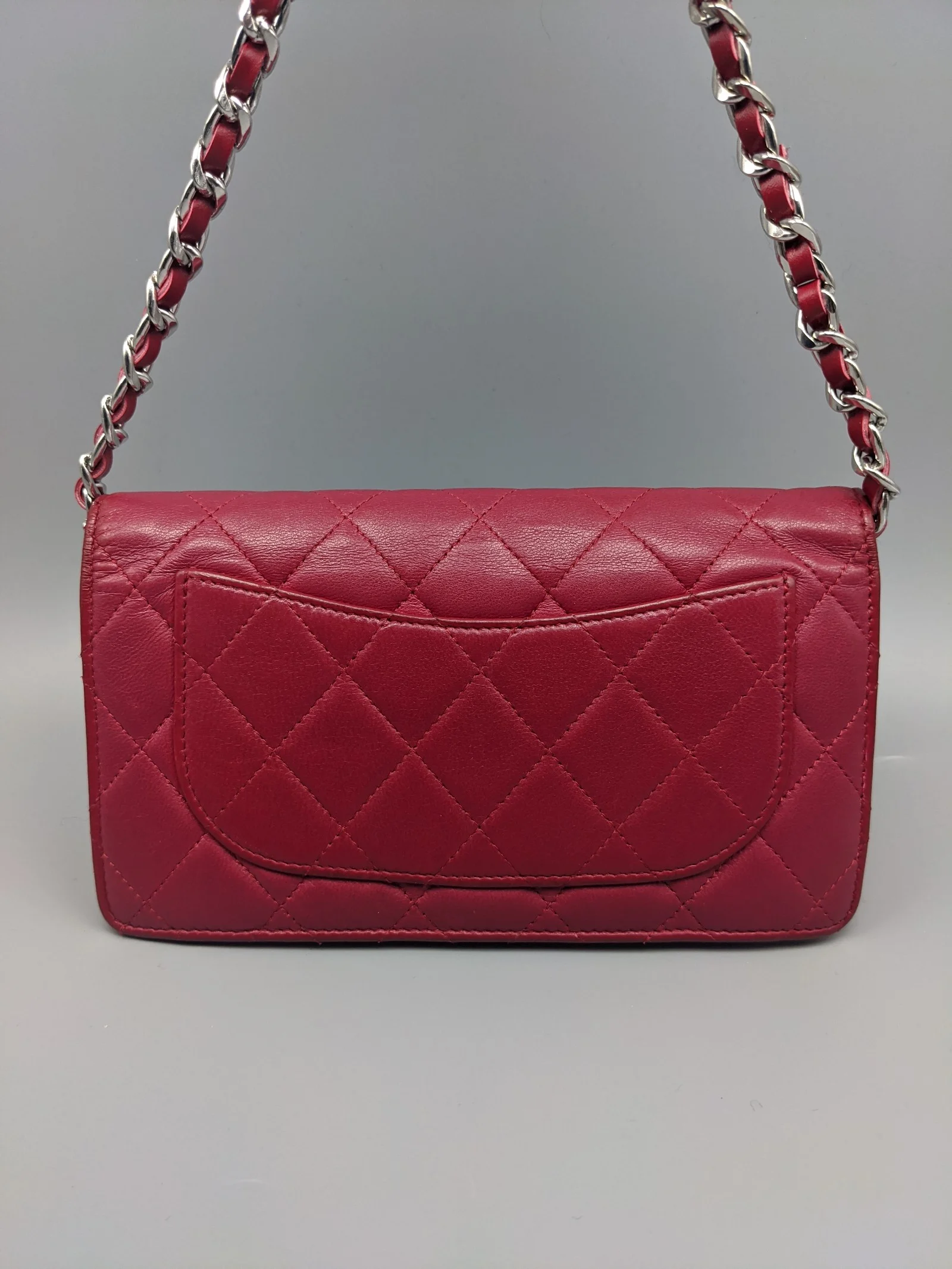 Chanel Red Rose Lambskin Leather Long Full Flap Bag Wallet