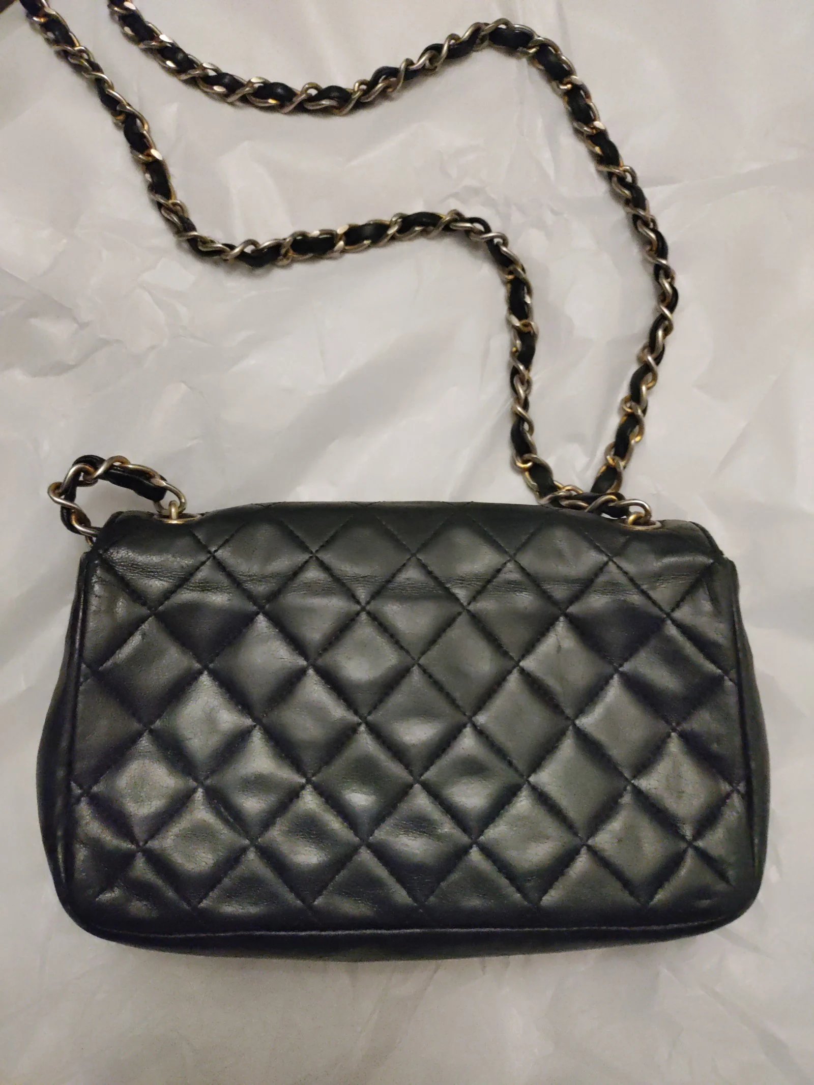 Vintage Chanel Black Lambskin Quilted Crossbody Bag