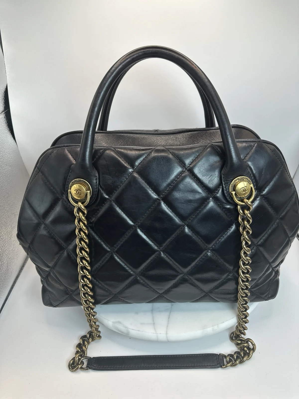 Chanel black quilted Bowler Bag
