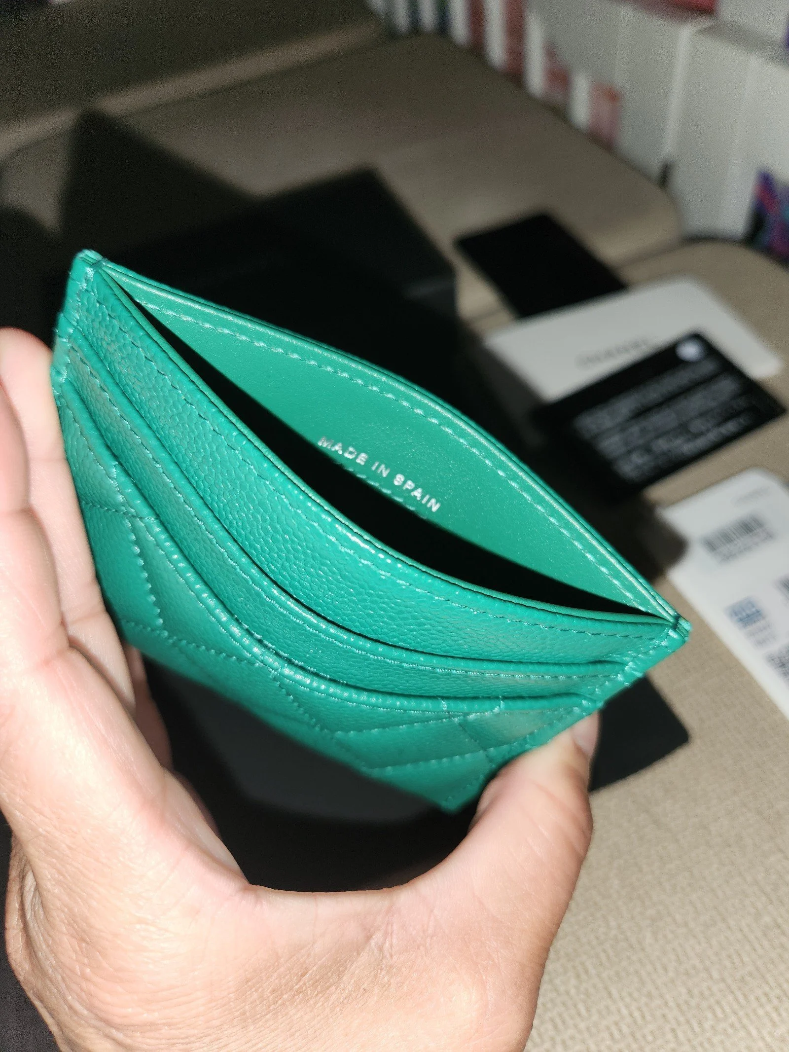 Chanel Caviar Quilted Card Holder Green