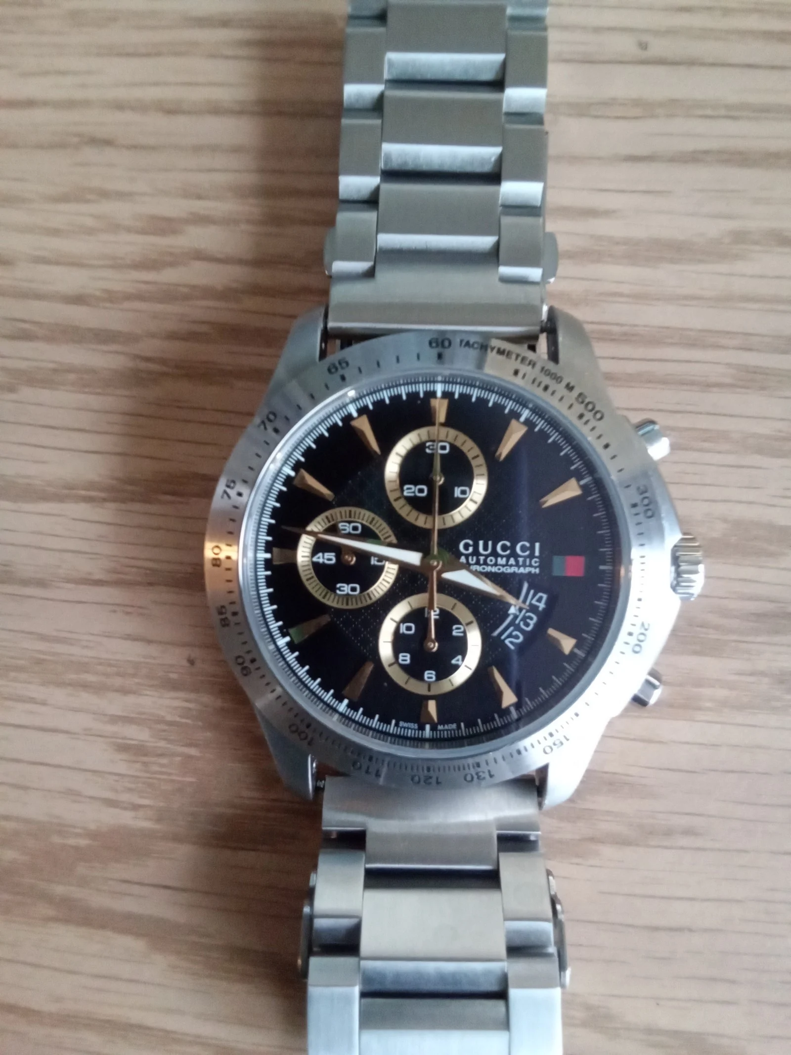 Men's Gucci Timeless Chronograph Black Diamond-Pattern Dial Watch, #YA126237