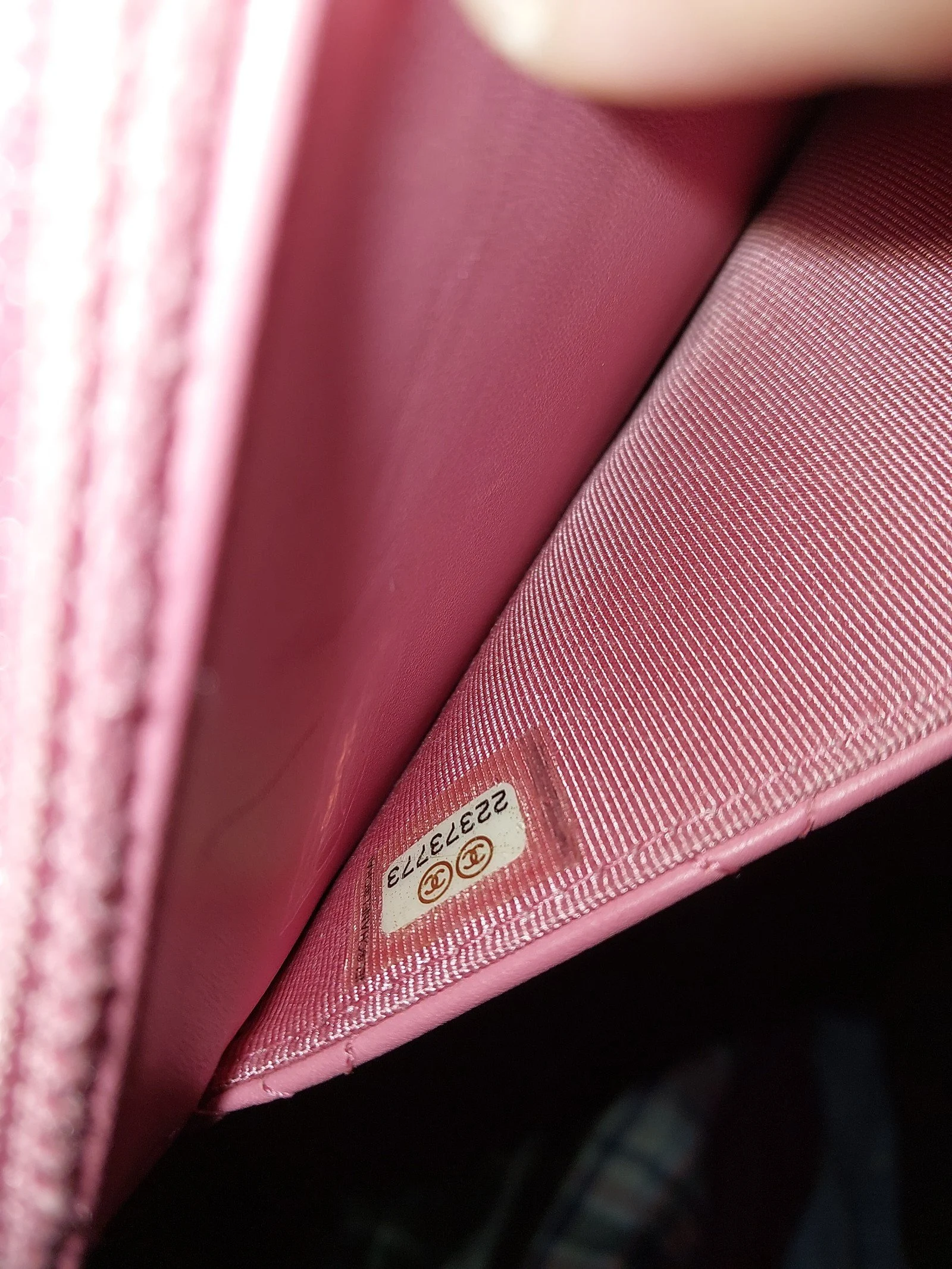 Chanel pink lambskin wallet on chain