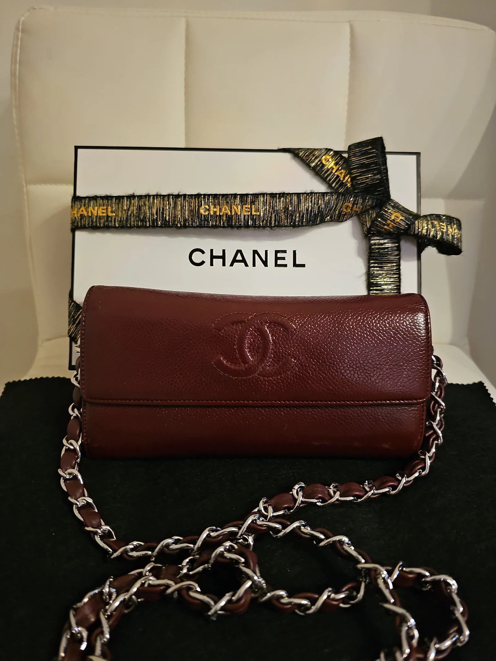 CHANEL Burgundy Leather Long Wallet