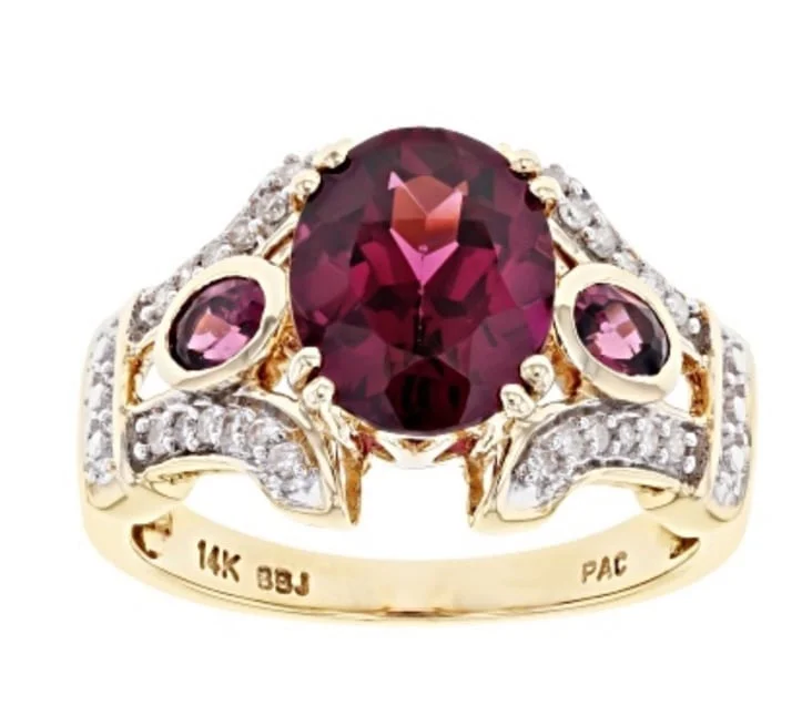 NEW 14k 4.3 g solid gold Raspberry Rhodolite Garnet & Diamonds