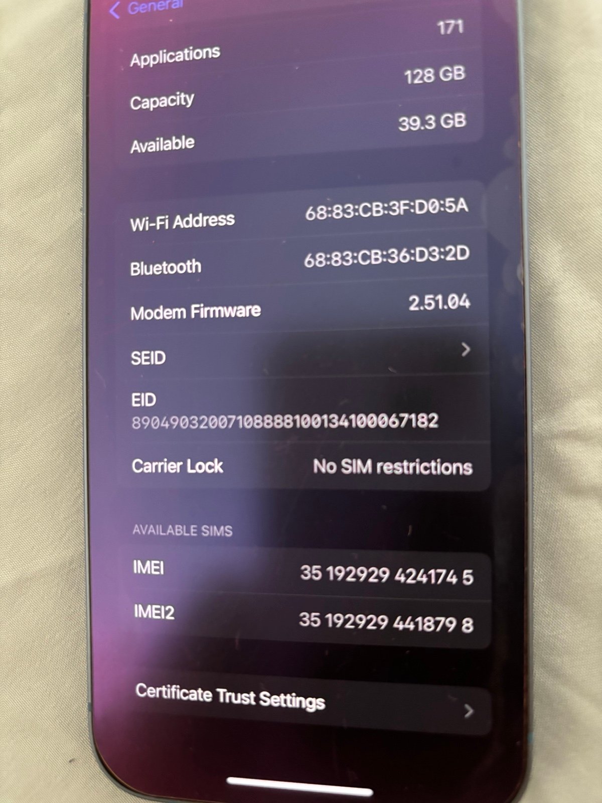 Apple iPhone 14 128 GB in Blue for Unlocked 6O98