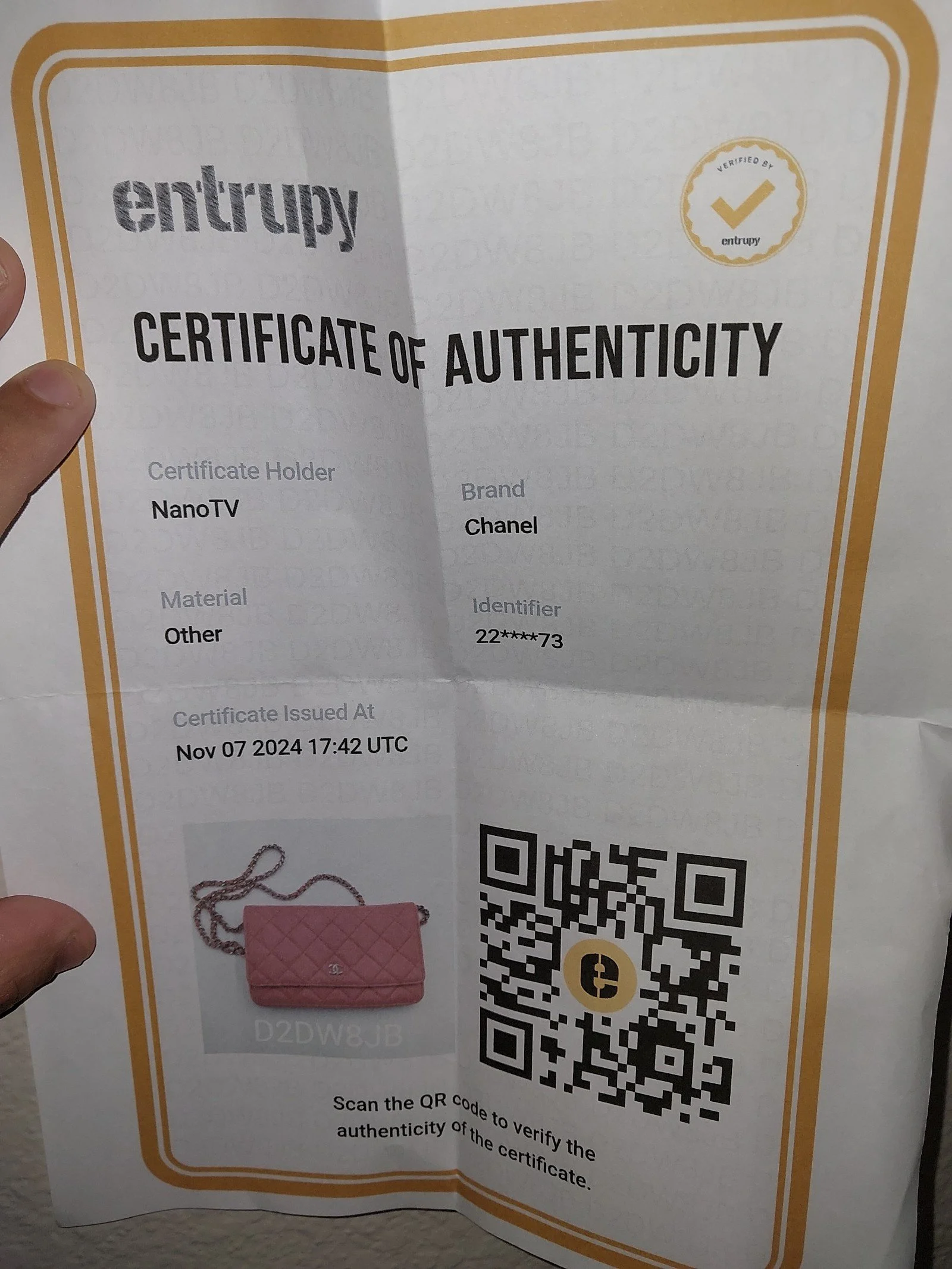 Chanel pink lambskin wallet on chain