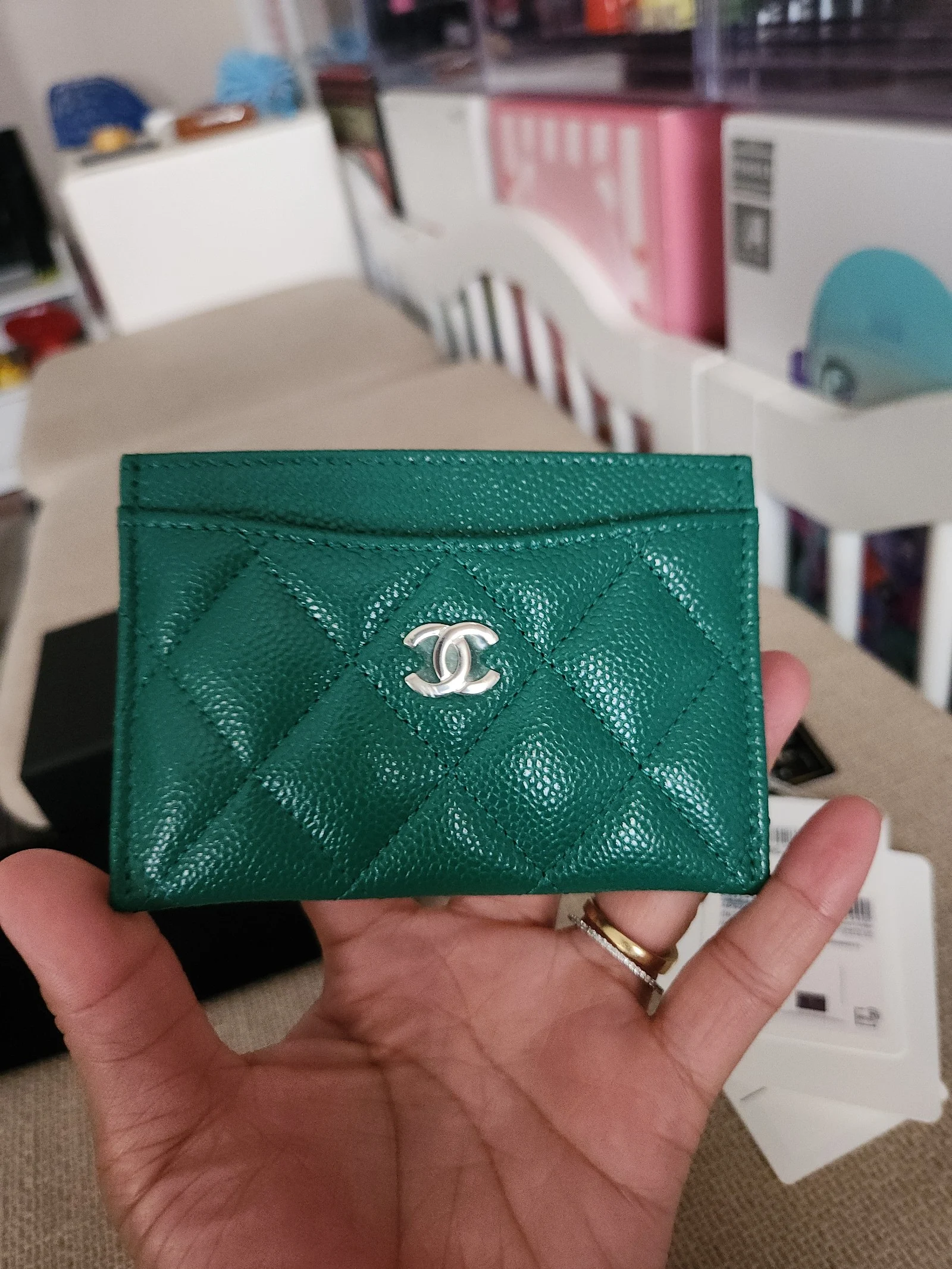 Chanel Caviar Quilted Card Holder Green