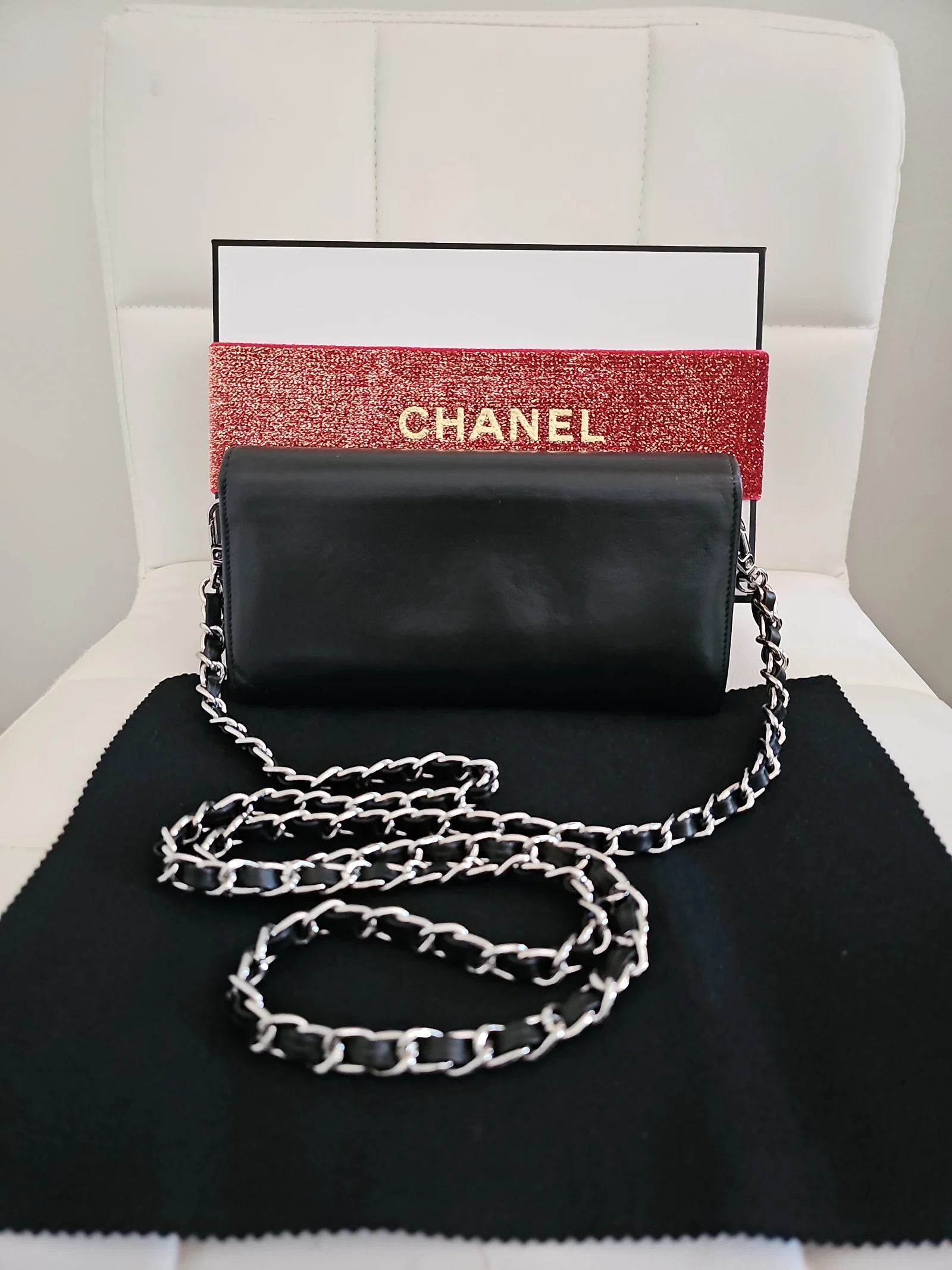 CHANEL Black Leather Long Wallet