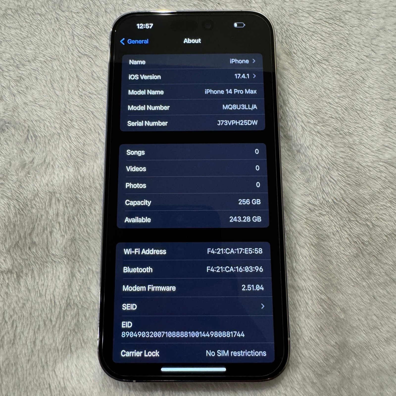 Apple iPhone 14 Pro Max 256GB Unlocked Silver White 1K56