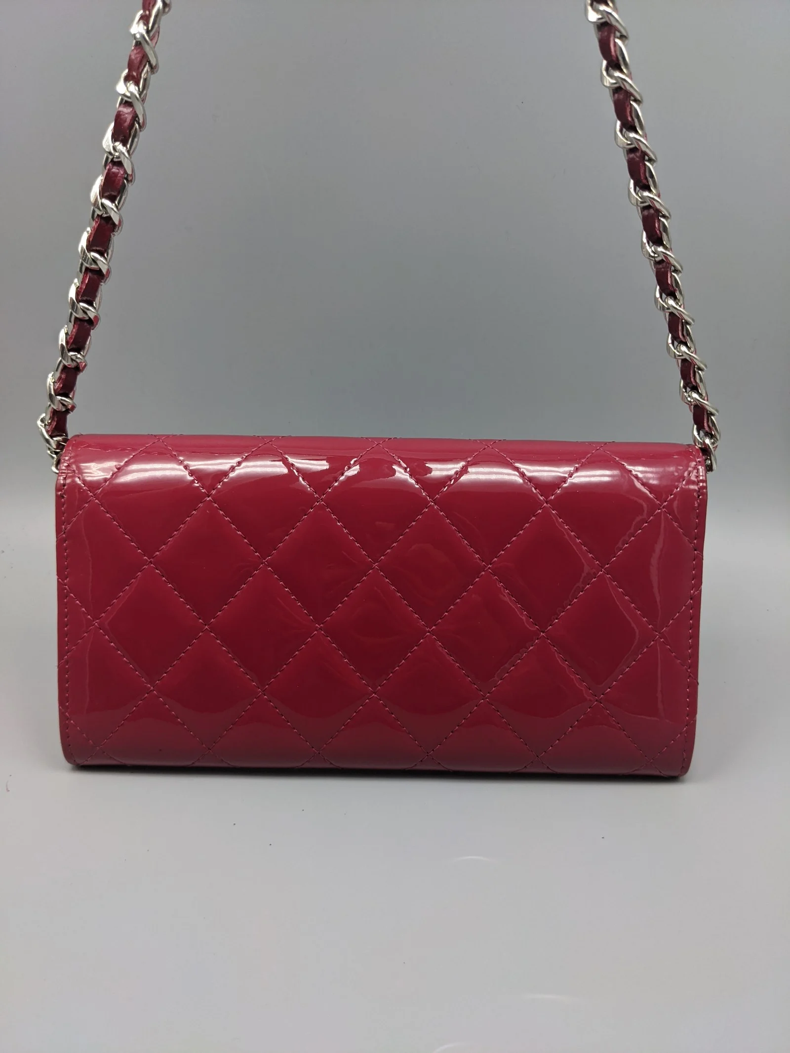 Chanel Magenta Patent Leather CC Long Flap Bag Wallet