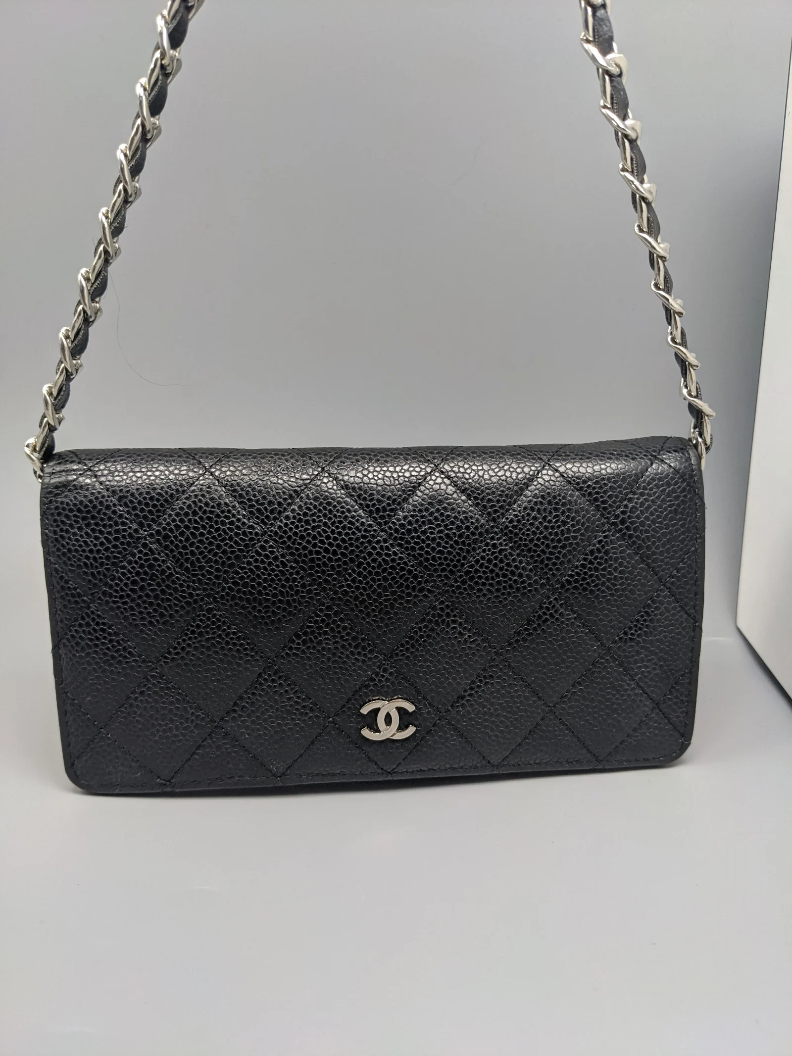 Chanel Black Caviar Leather CC Long Full Flap Bag Wallet