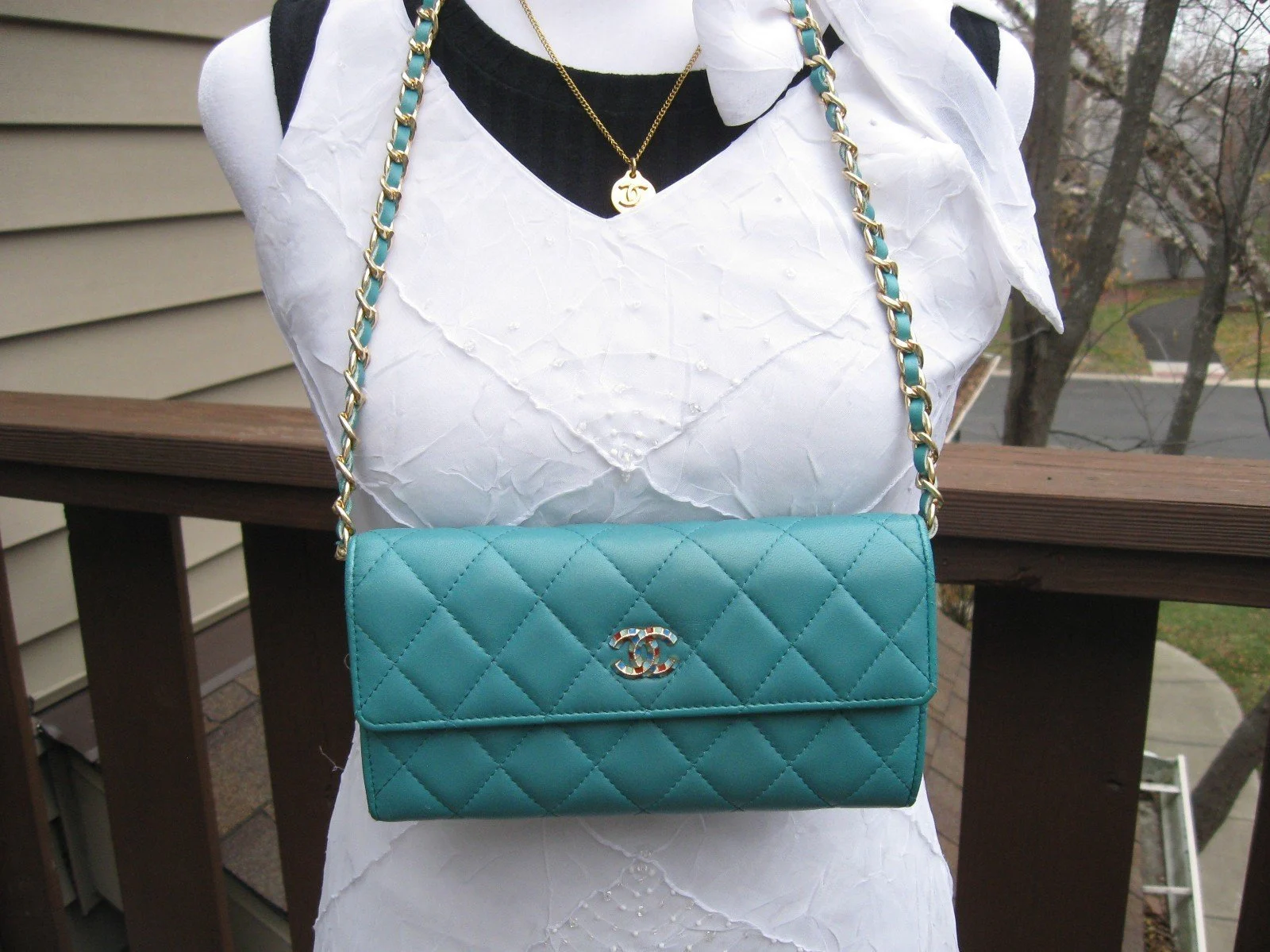 Chanel  Turquoise Lambskin Leather CC Flap Bag Wallet