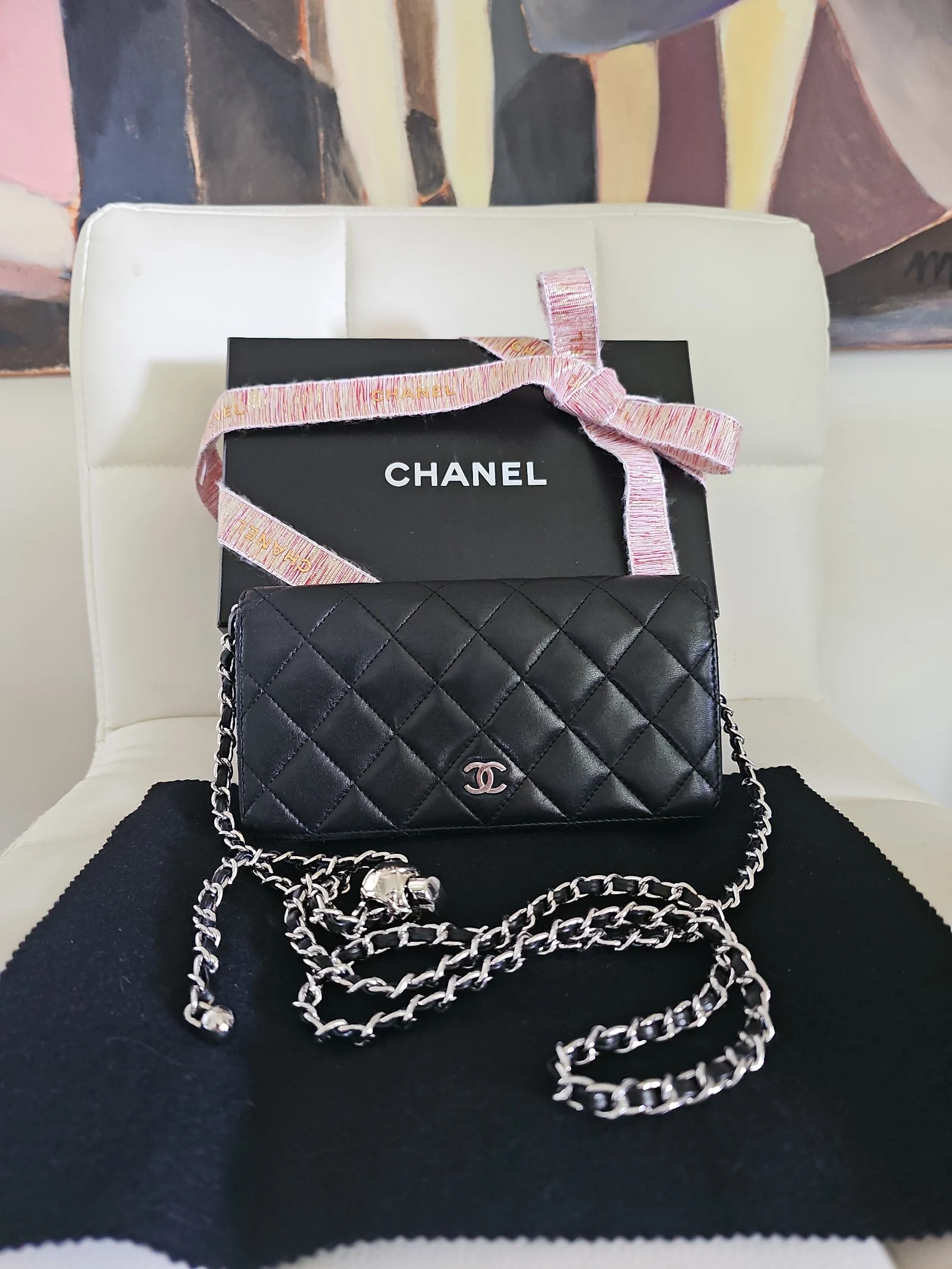 CHANEL Black Lambskin Matelasse Wallet