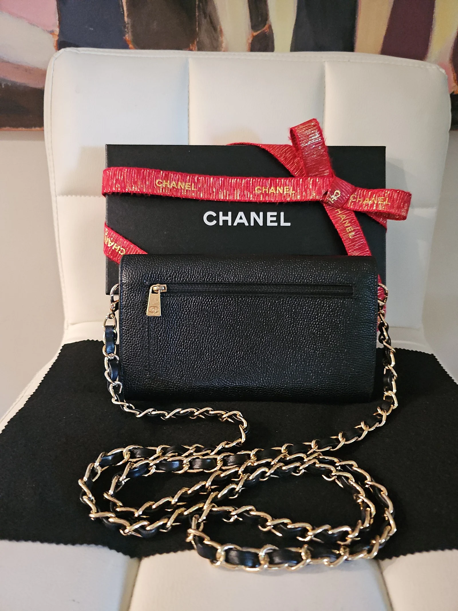 CHANEL Black Caviar Timeless CC Flap Wallet