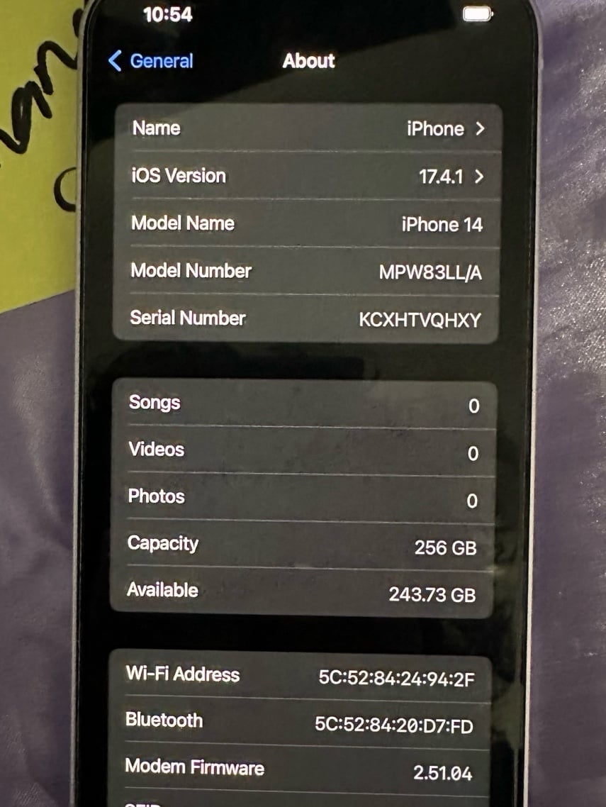 Apple iPhone 14 256 GB in Purple for Unlocked 1M97