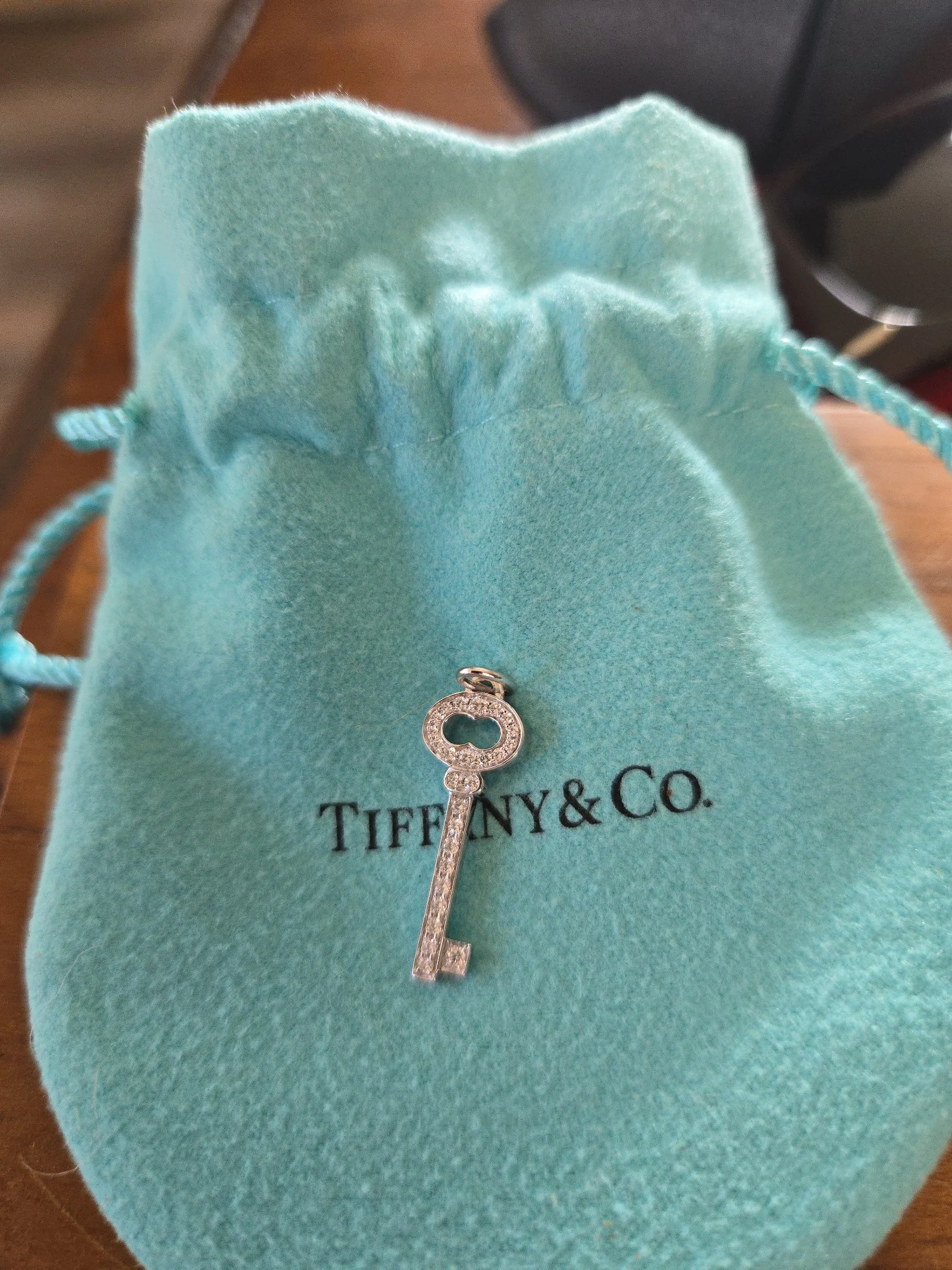 Tiffany & Co Oval Diamond 18k White Gold Key Pendant