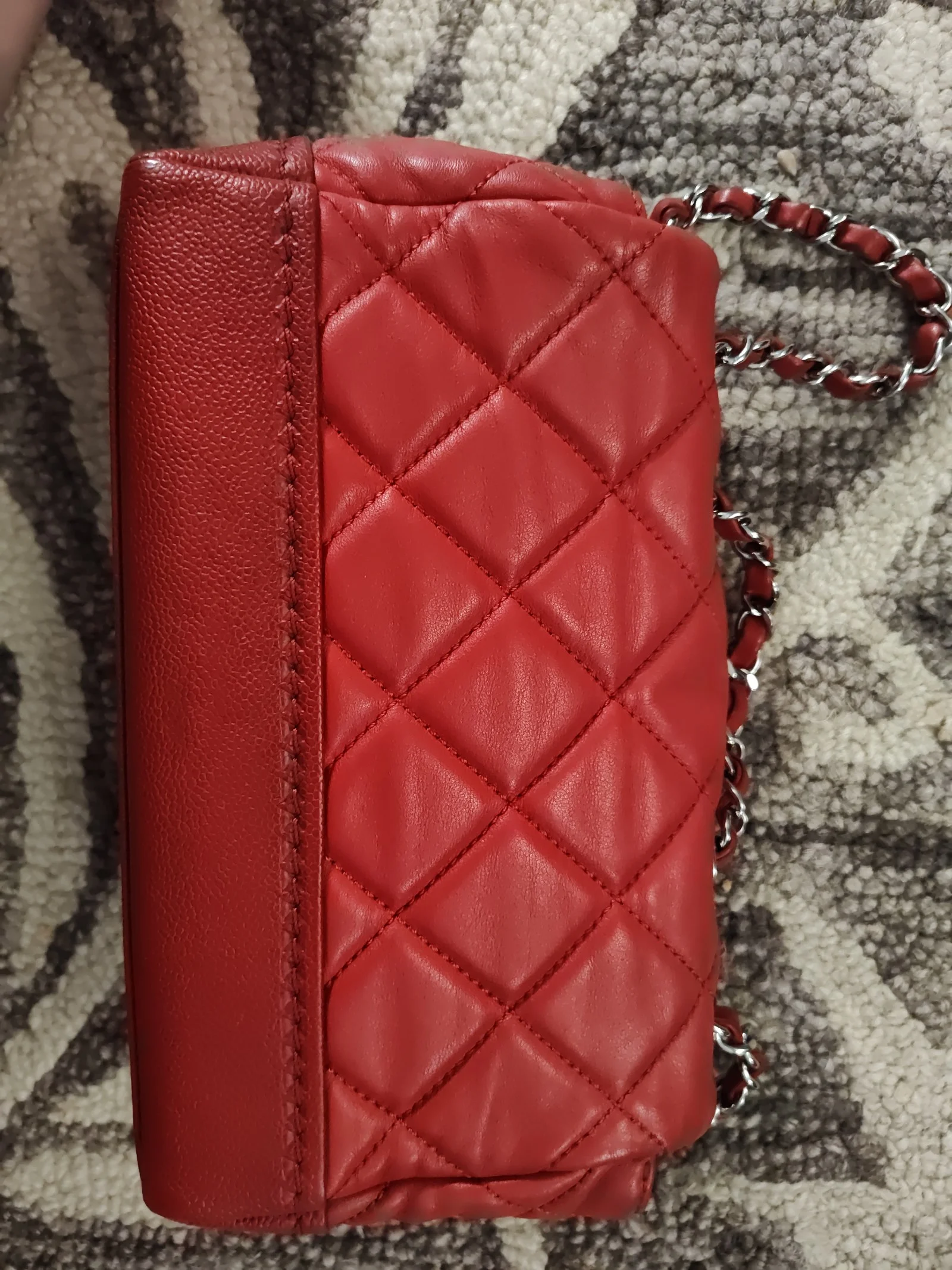 CHANEL Red Flap Shoulder Handbag Quilted Lambskin Leather