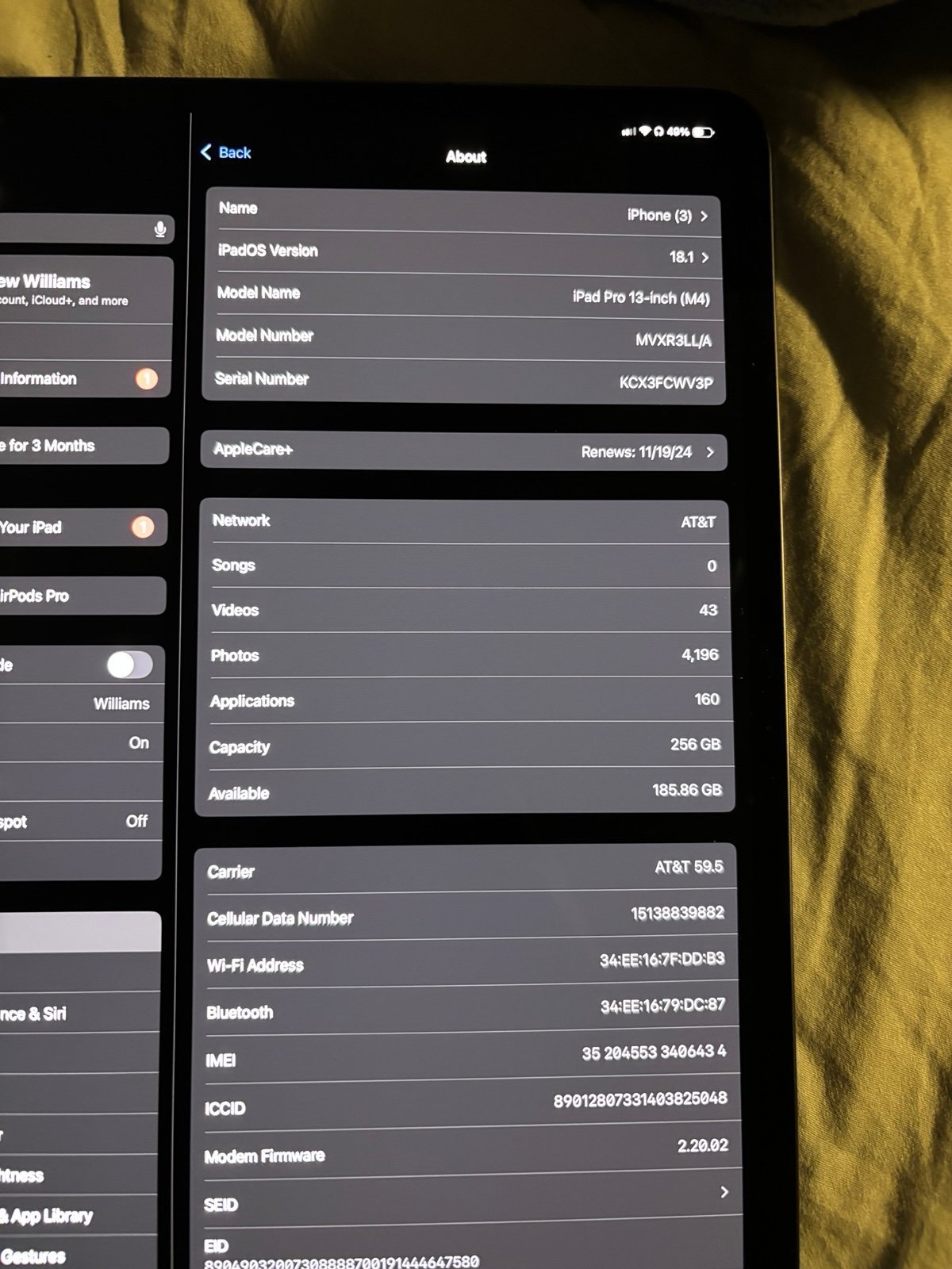 Apple iPad Pro 13 m4 256 space gray  cellular can’t but used on cellular 8T25