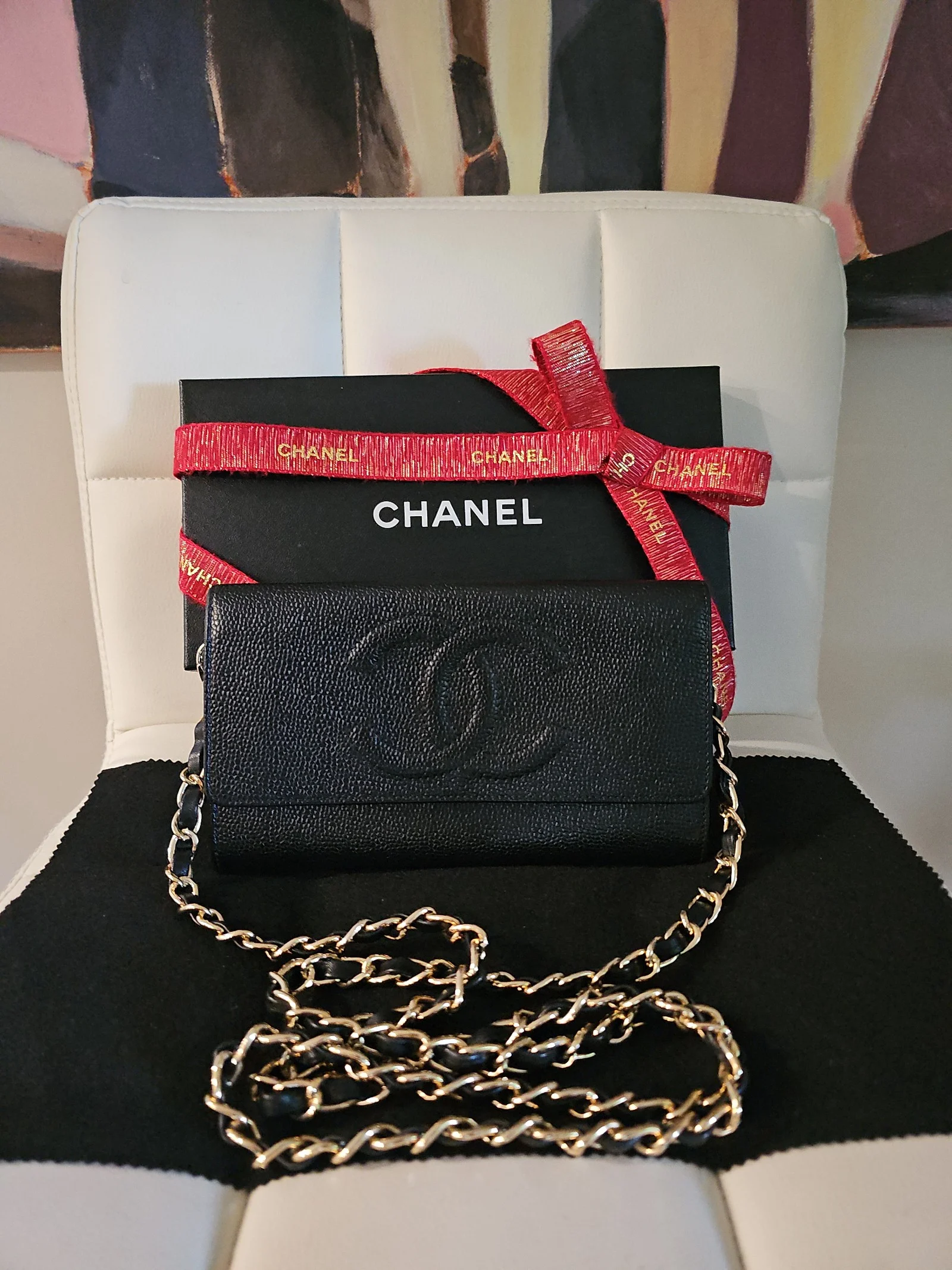 CHANEL Black Caviar Timeless CC Flap Wallet