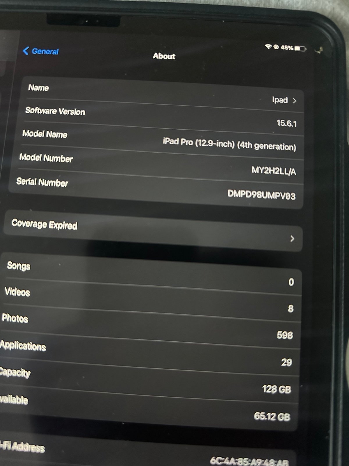 Apple iPad Pro 4th Generation 128 GB in Space Gray 6E53