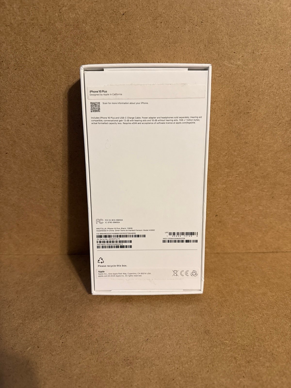 Apple iPhone 16 Plus - Unlocked - 128 GB in Black - New Barely Used 7O57