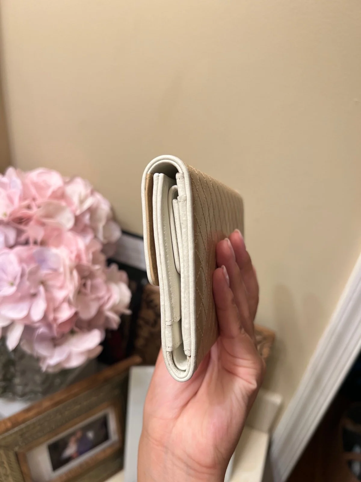 Rare Chanel Leather Matelasse Trifold Long Wallet Beige