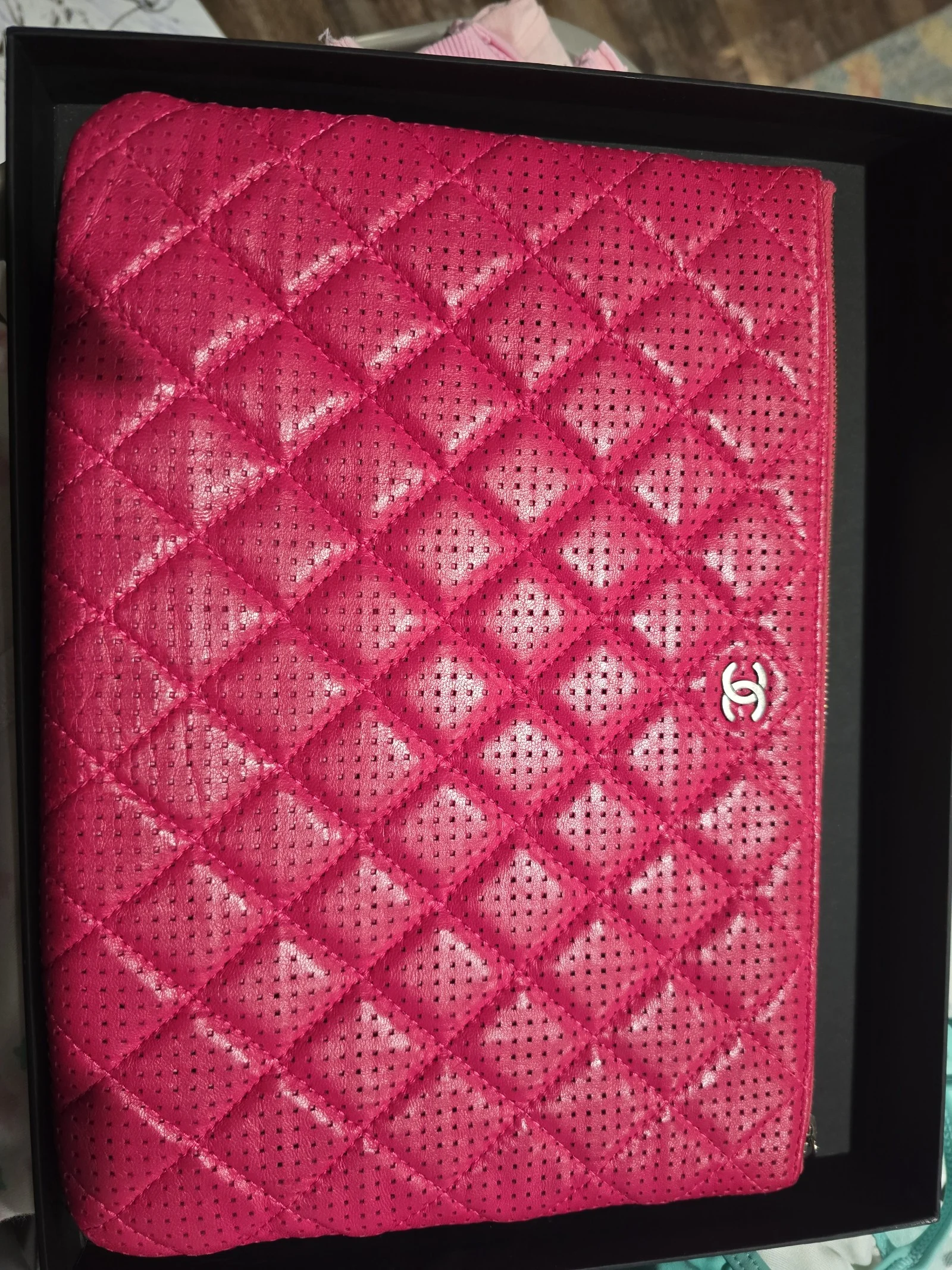 Chanel O Case Clutch Quilted Perforated Lambskin