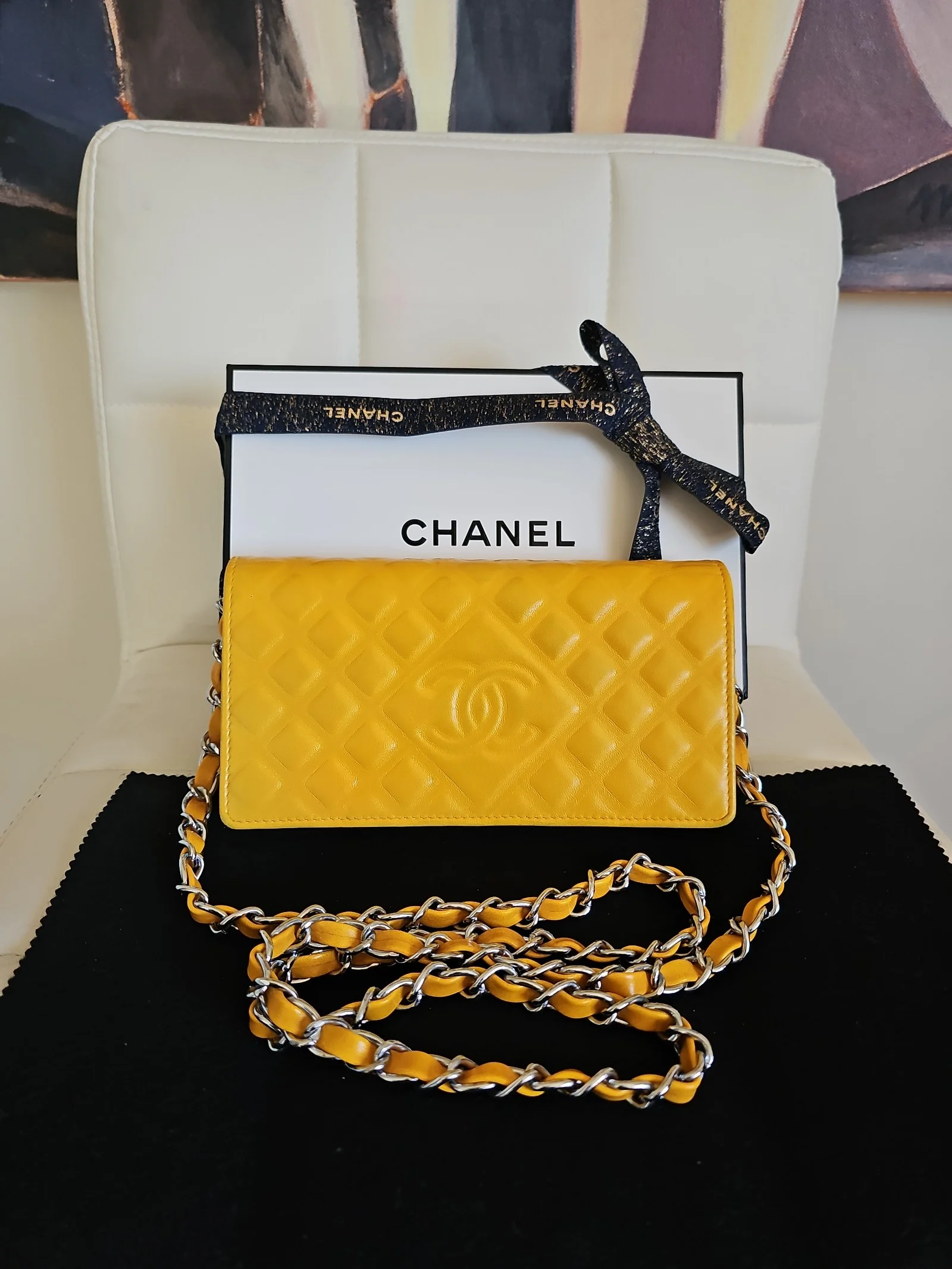 CHANEL Yellow Leather CC Long Wallet