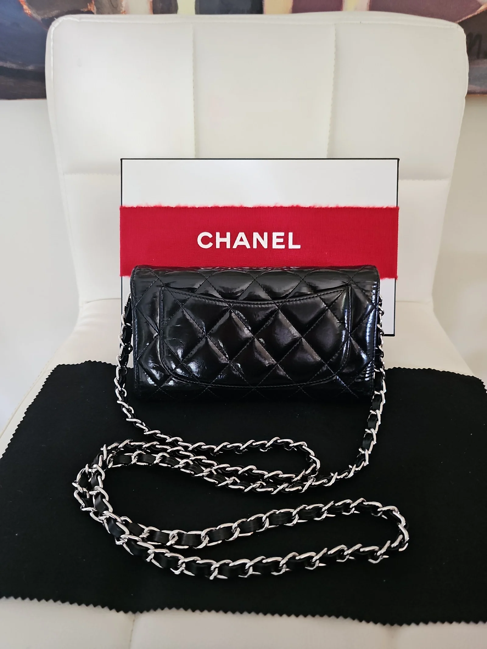CHANEL Patent Leather Quilted Large Flap Wallet
