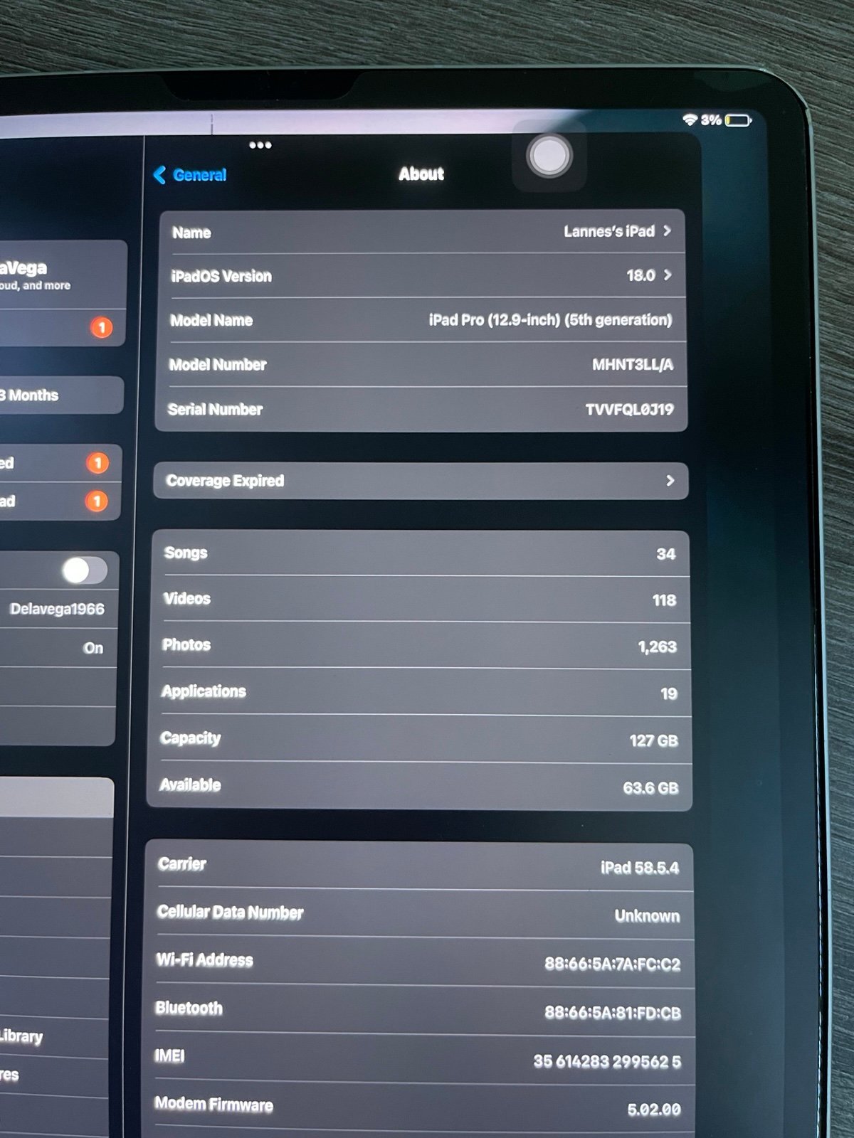 Apple iPad Pro 12.9in 5th Gen- 127GB (Wifi+ Cellular) (Unlocked) - Silver 2U26