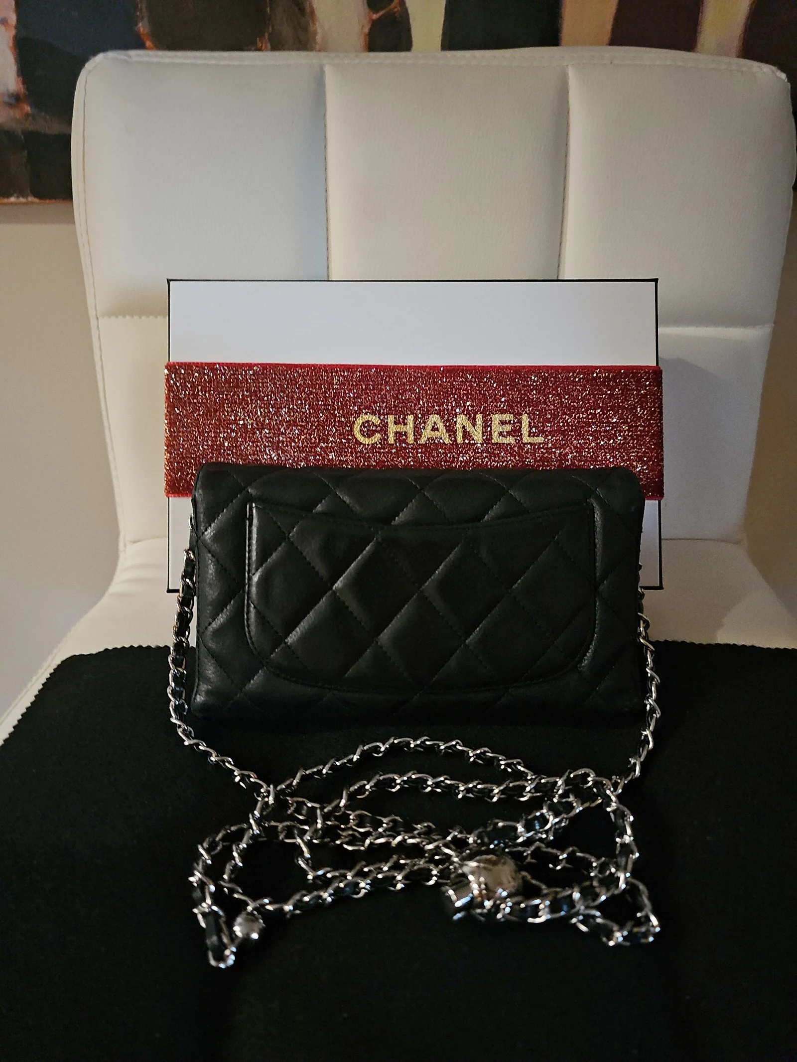 CHANEL Black Caviar Quilted Large Gusset Flap Wallet
