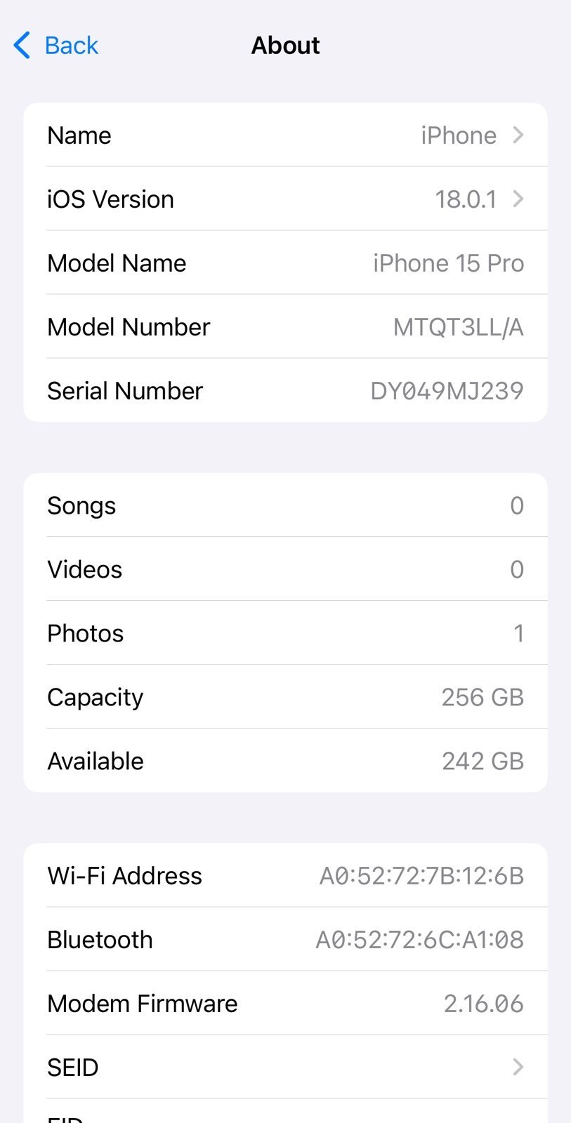 iPhone 15 Pro 256Gb - White Titanium - Fully Unlocked 7J75