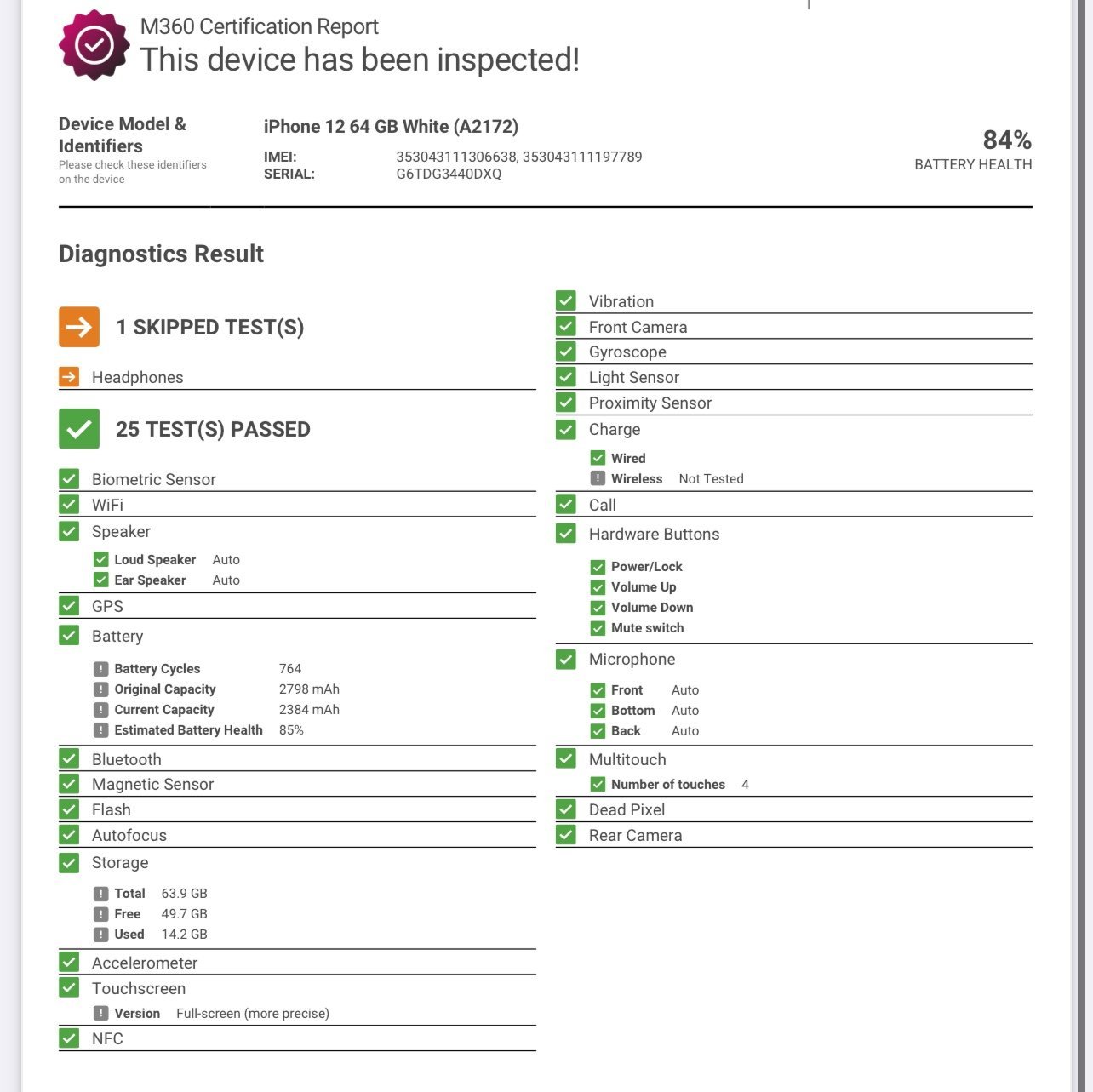 Apple iPhone 12 64 GB in White for Unlocked 8V15
