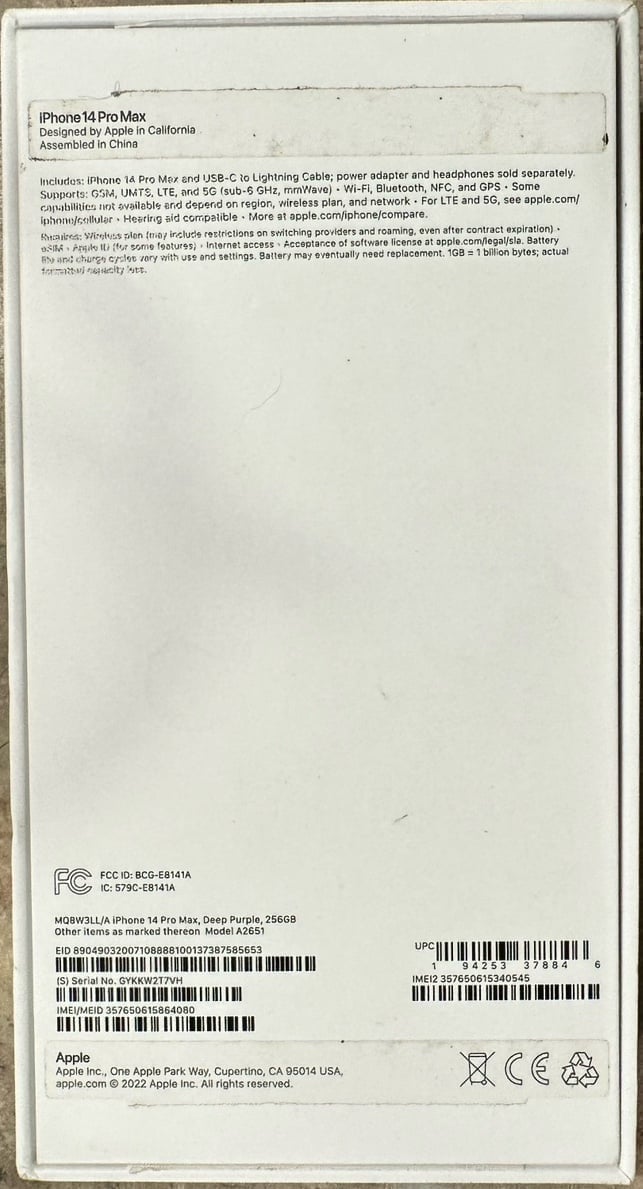 Apple iPhone 14 Pro Max 256 GB in Deep Purple UNLOCKED 8W37