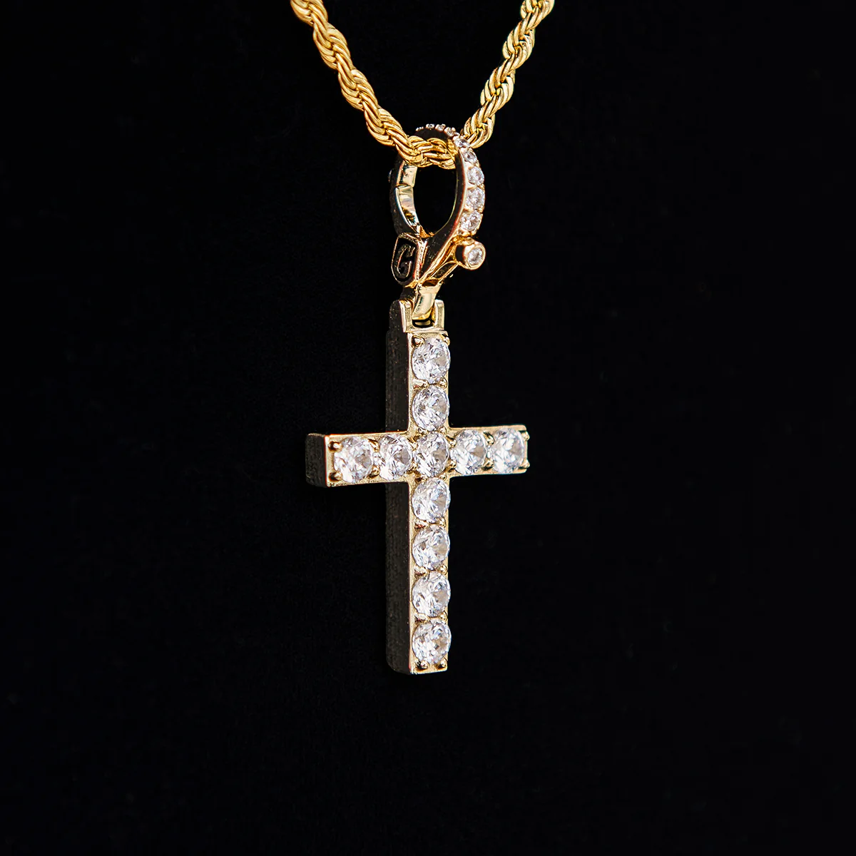 Diamond Cross Clip On Pendant in Yellow Gold